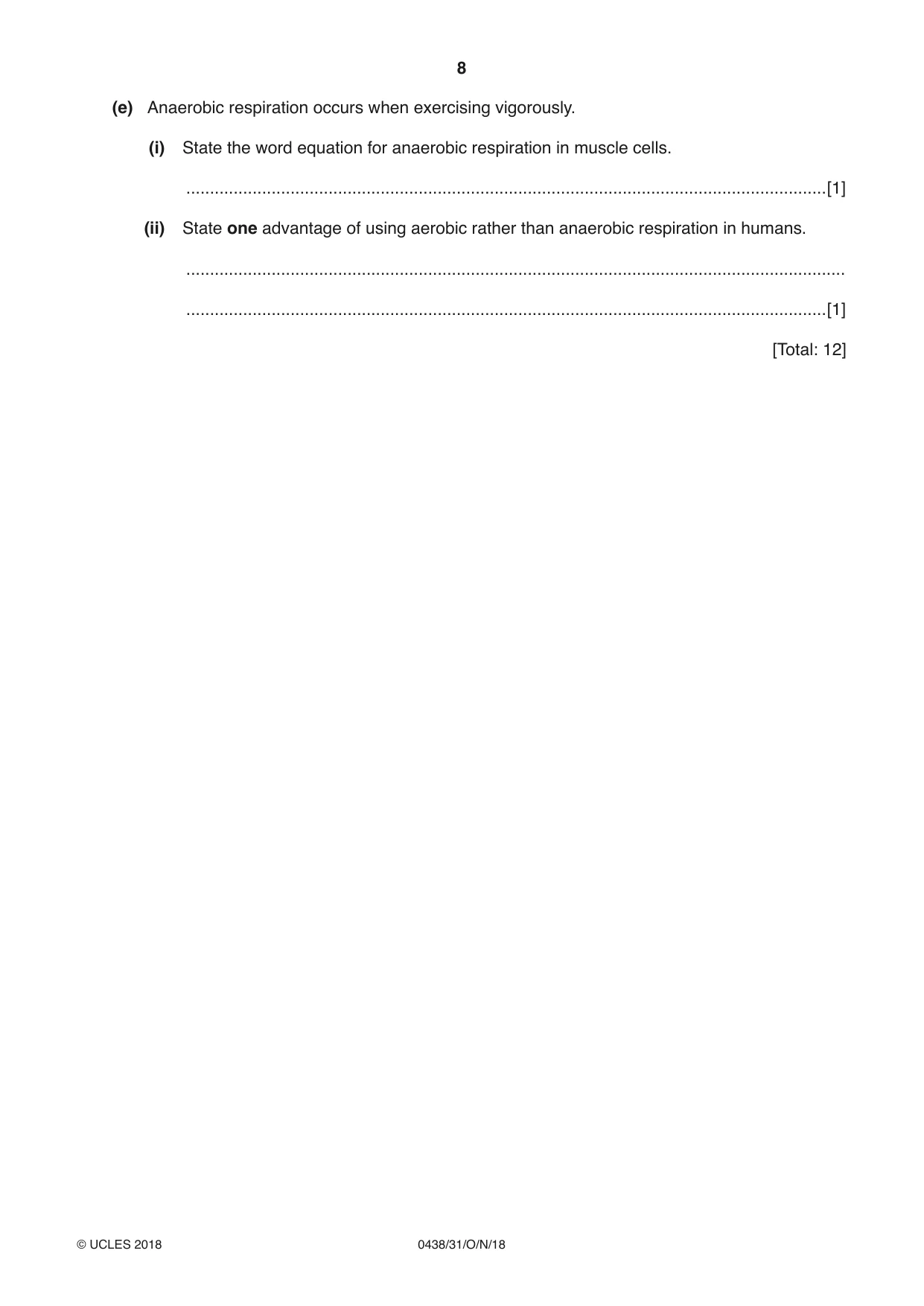 Cambridge IGCSE Biology (BES) 0438 2018 Oct/Nov Paper 3 · Variant 1 question paper, page 8 of 20