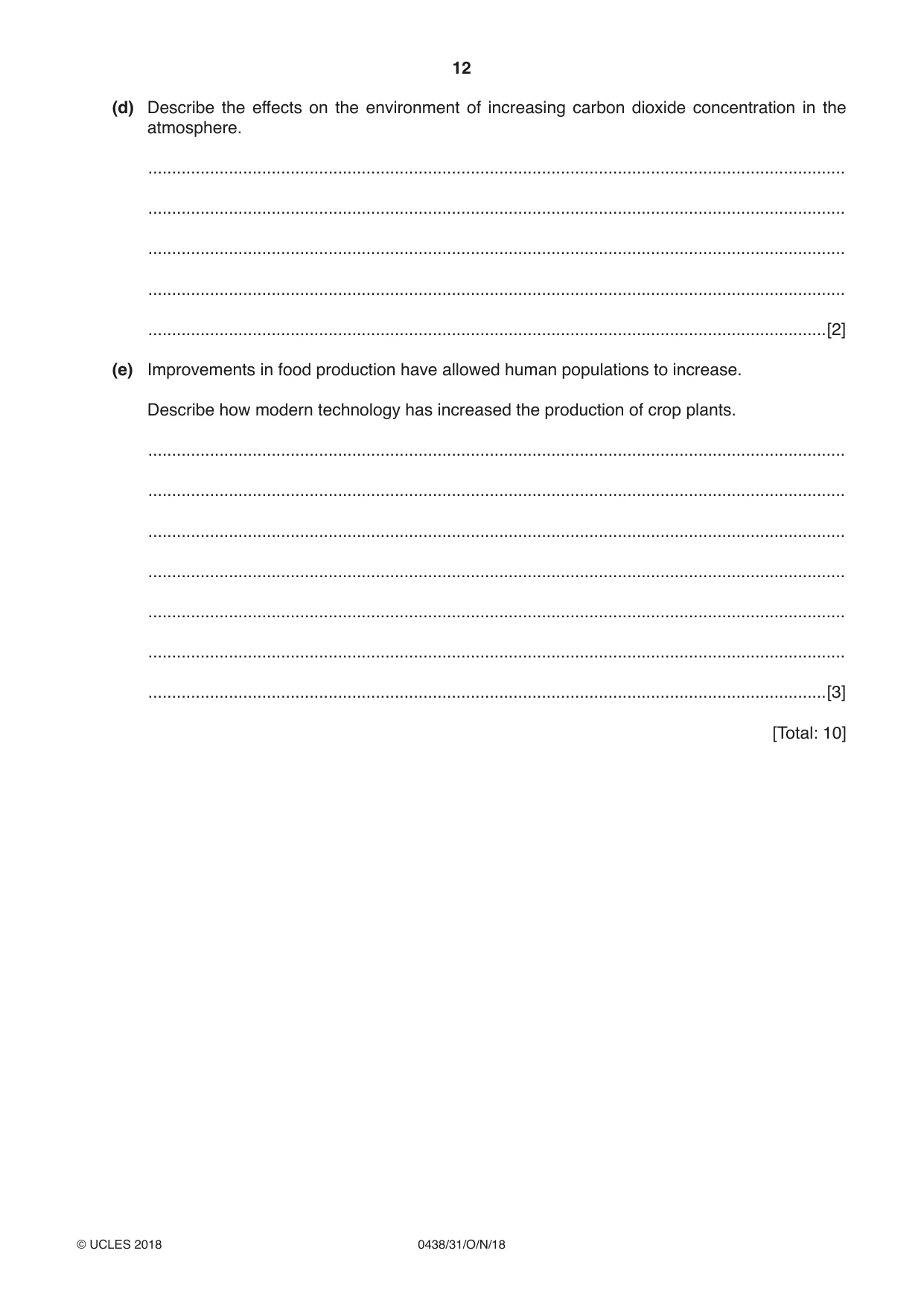 Cambridge IGCSE Biology (BES) 0438 2018 Oct/Nov Paper 3 · Variant 1 question paper, page 12 of 20