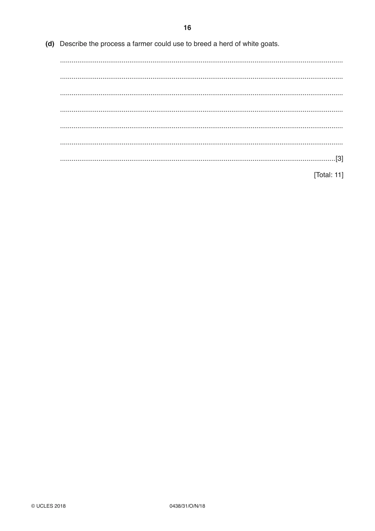 Cambridge IGCSE Biology (BES) 0438 2018 Oct/Nov Paper 3 · Variant 1 question paper, page 16 of 20