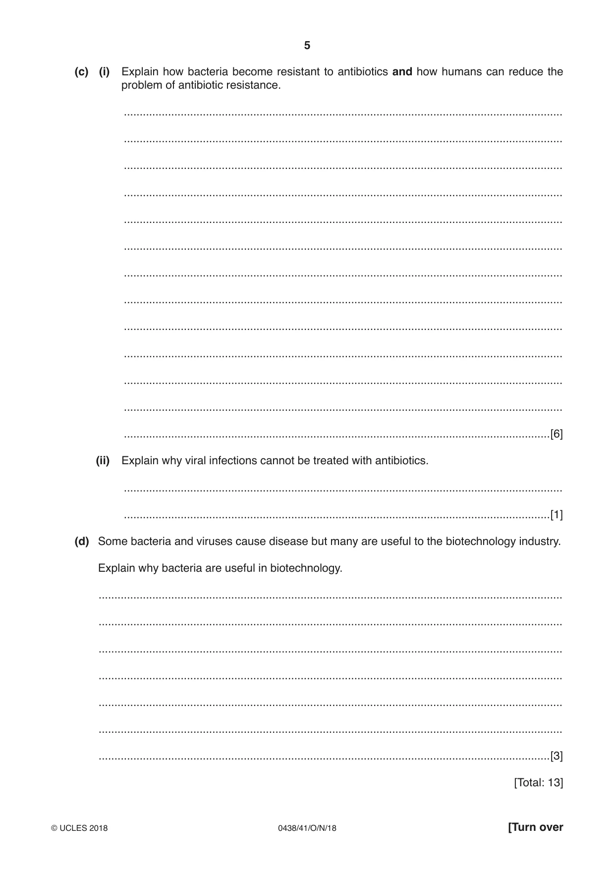 Cambridge IGCSE Biology (BES) 0438 2018 Oct/Nov Paper 4 · Variant 1 question paper, page 5 of 16