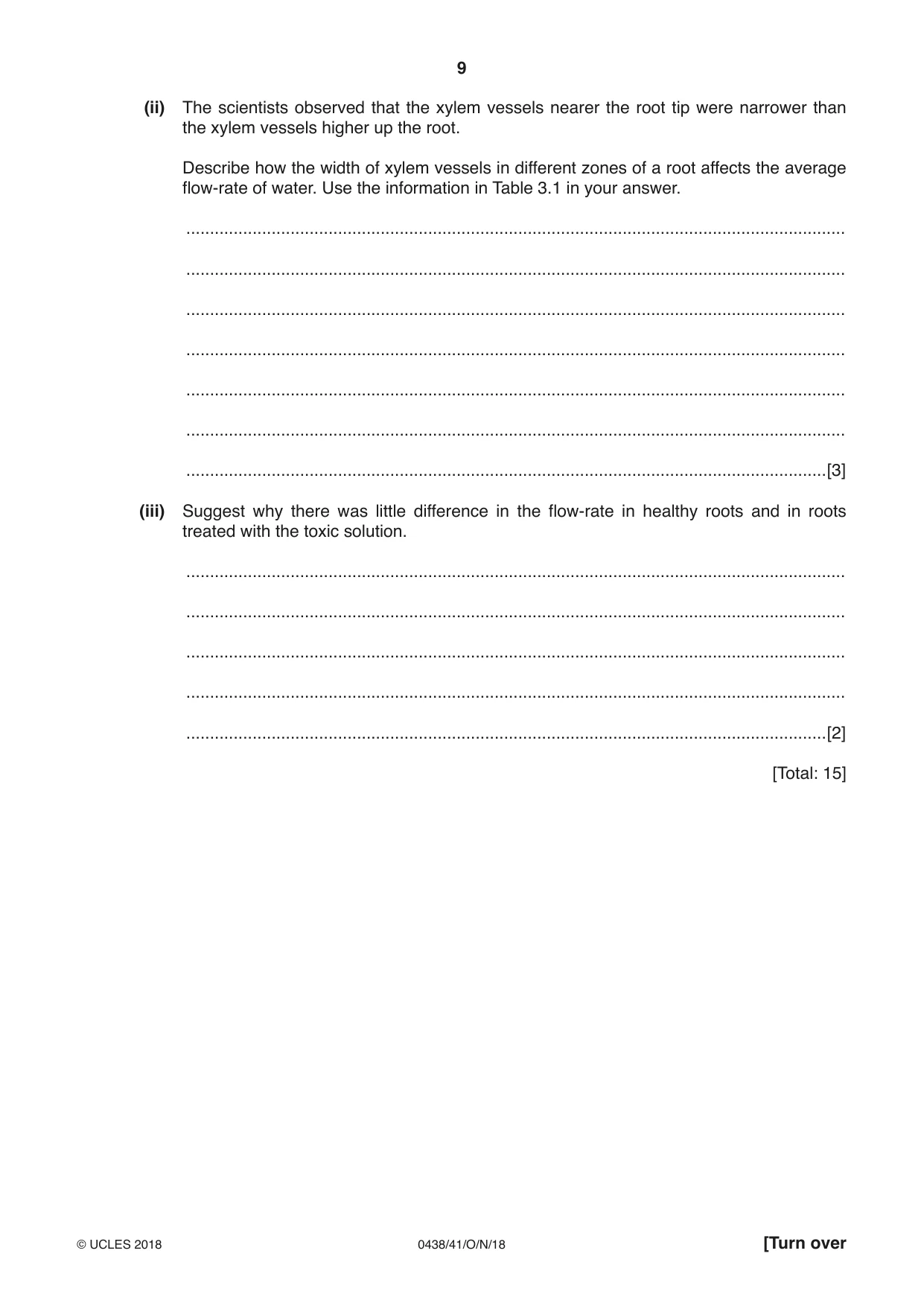 Cambridge IGCSE Biology (BES) 0438 2018 Oct/Nov Paper 4 · Variant 1 question paper, page 9 of 16