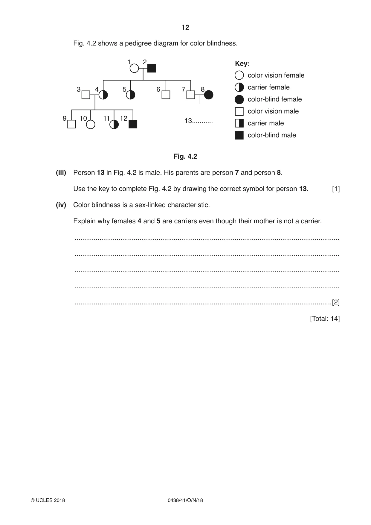 Cambridge IGCSE Biology (BES) 0438 2018 Oct/Nov Paper 4 · Variant 1 question paper, page 12 of 16