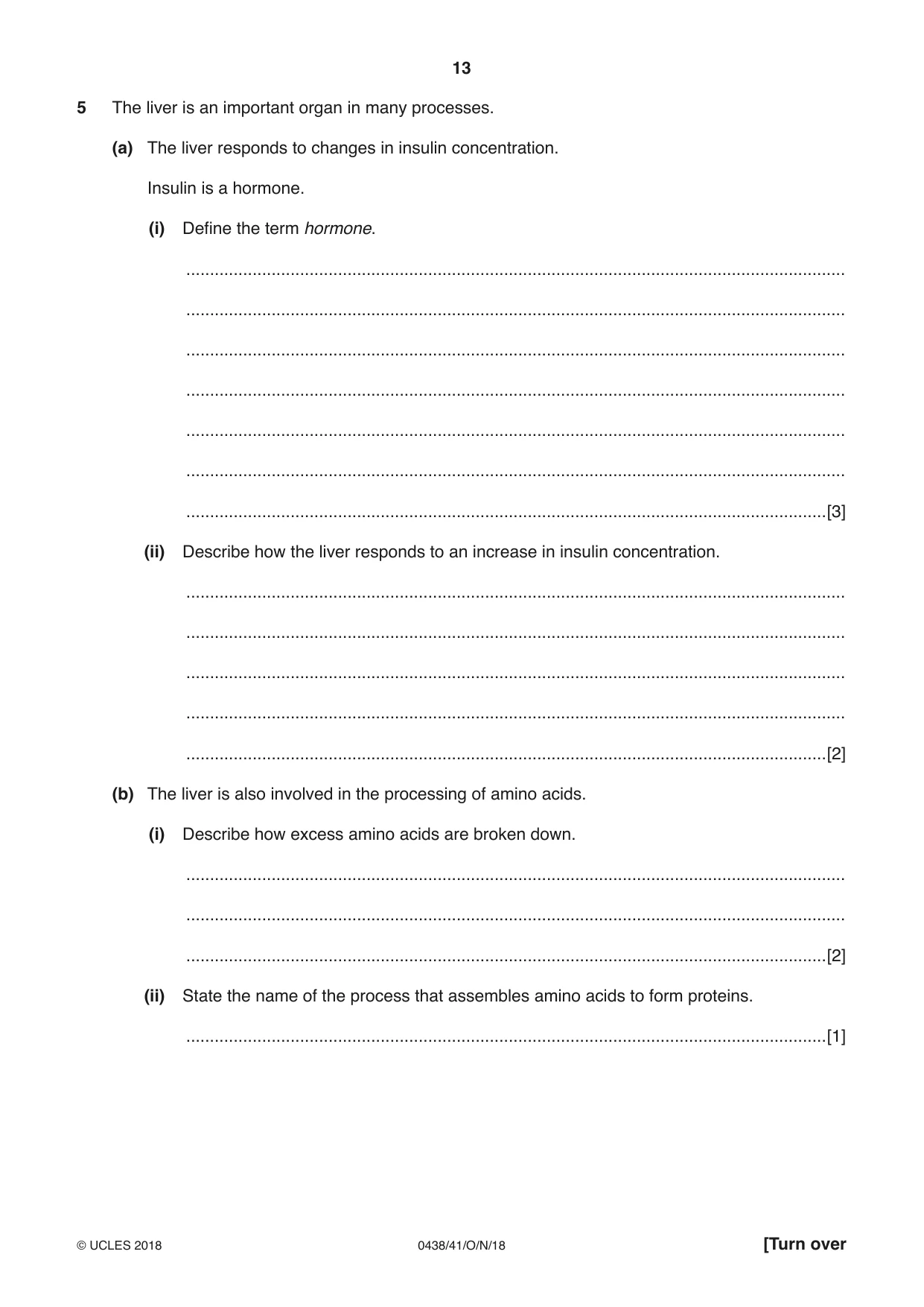 Cambridge IGCSE Biology (BES) 0438 2018 Oct/Nov Paper 4 · Variant 1 question paper, page 13 of 16