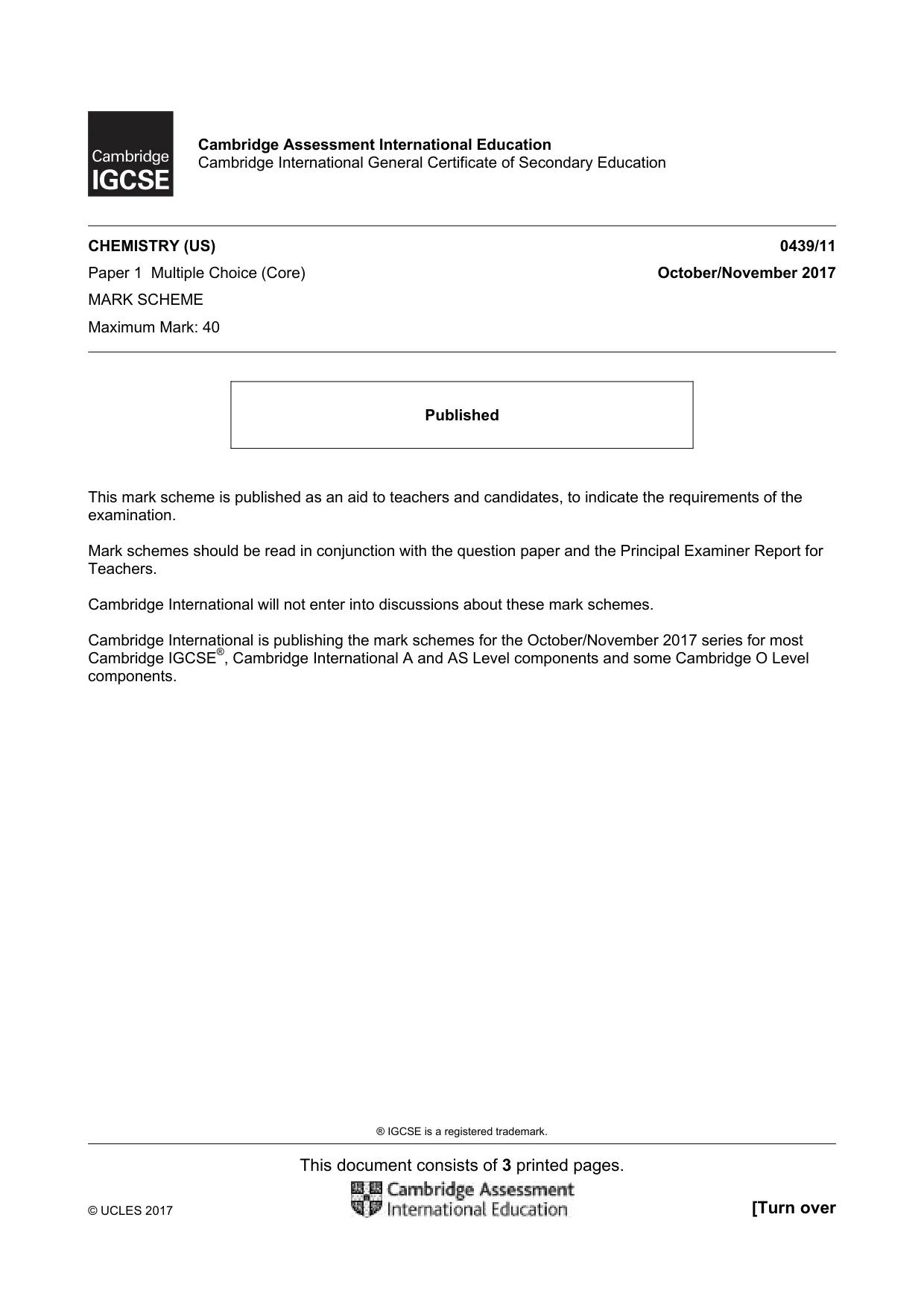 Mark scheme, page 1 of 3