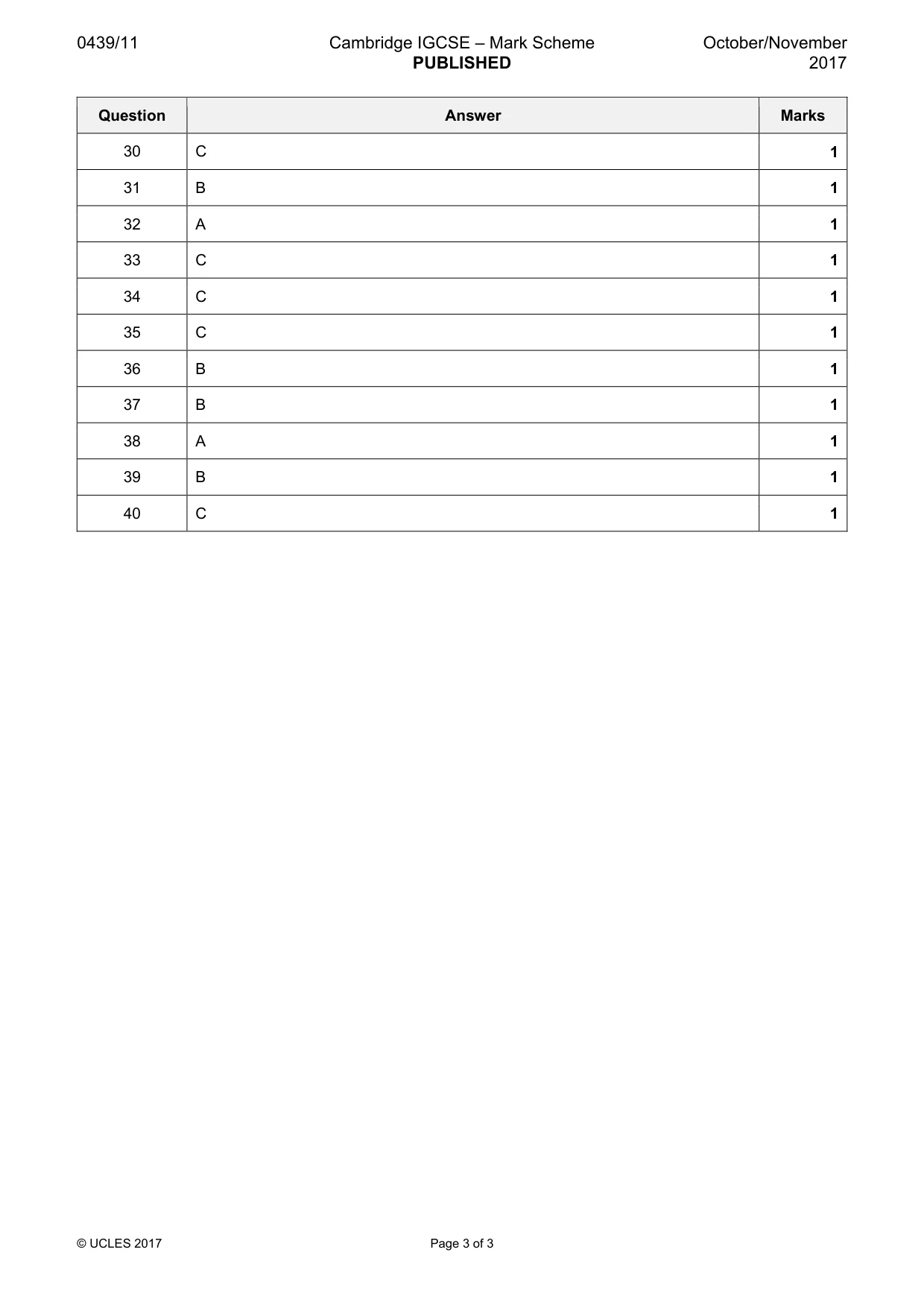 Mark scheme, page 3 of 3