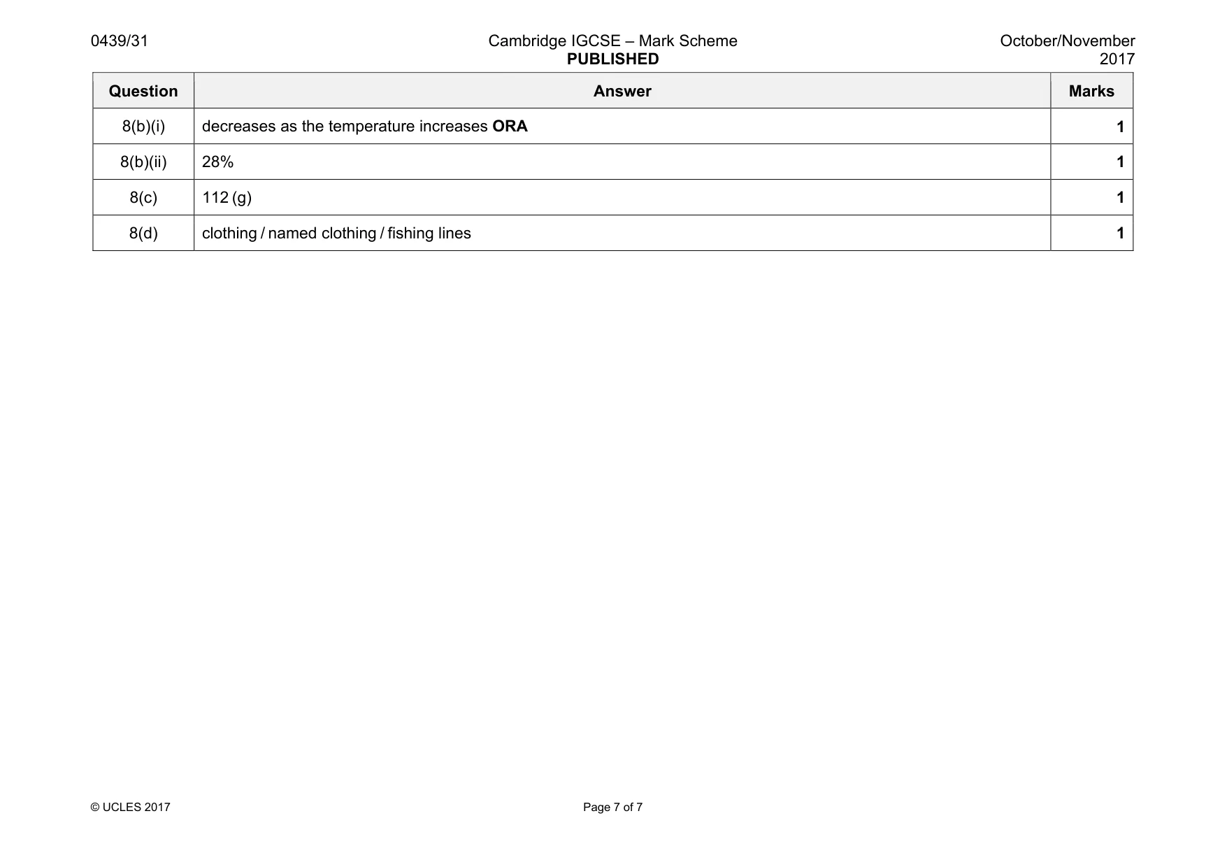Mark scheme, page 7 of 7