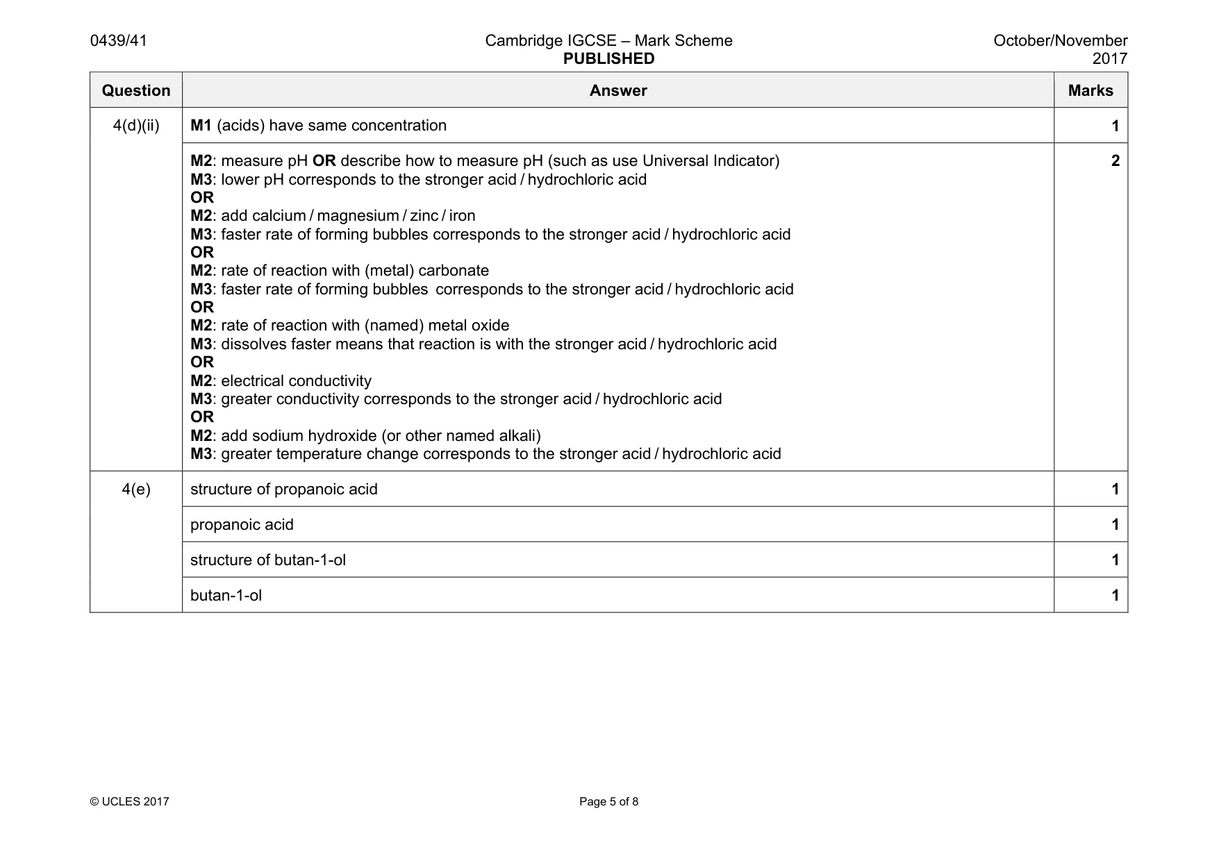 Mark scheme, page 5 of 8