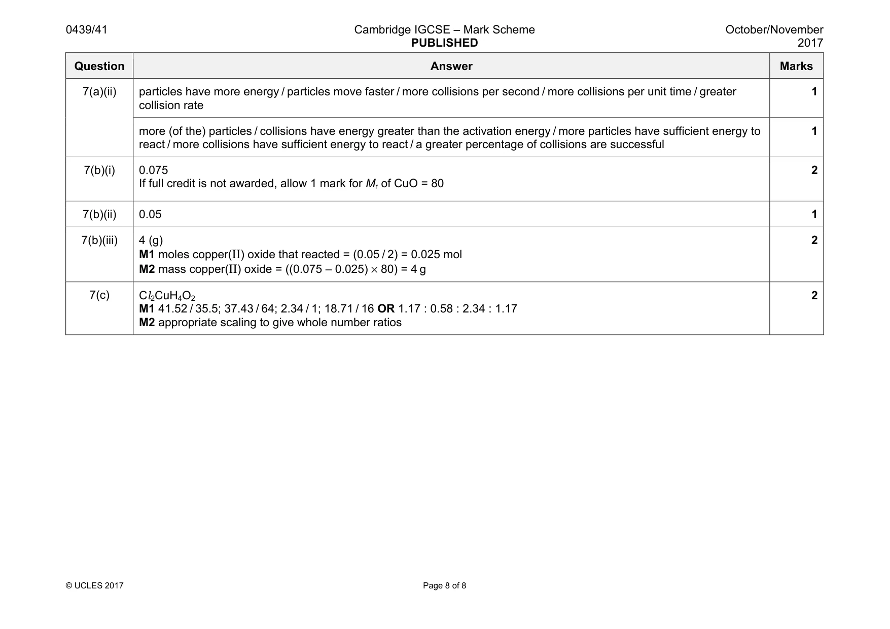 Mark scheme, page 8 of 8
