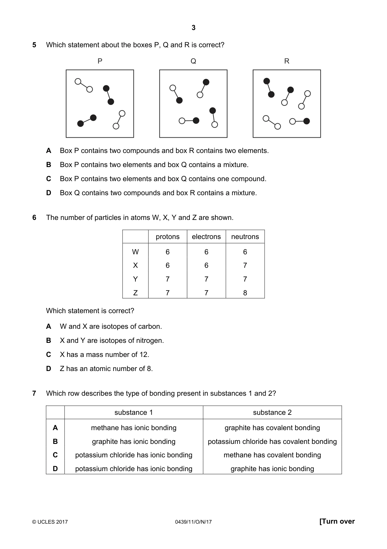 Cambridge IGCSE Chemistry (BES) 0439 2017 Oct/Nov Paper 1 · Variant 1 question paper, page 3 of 16