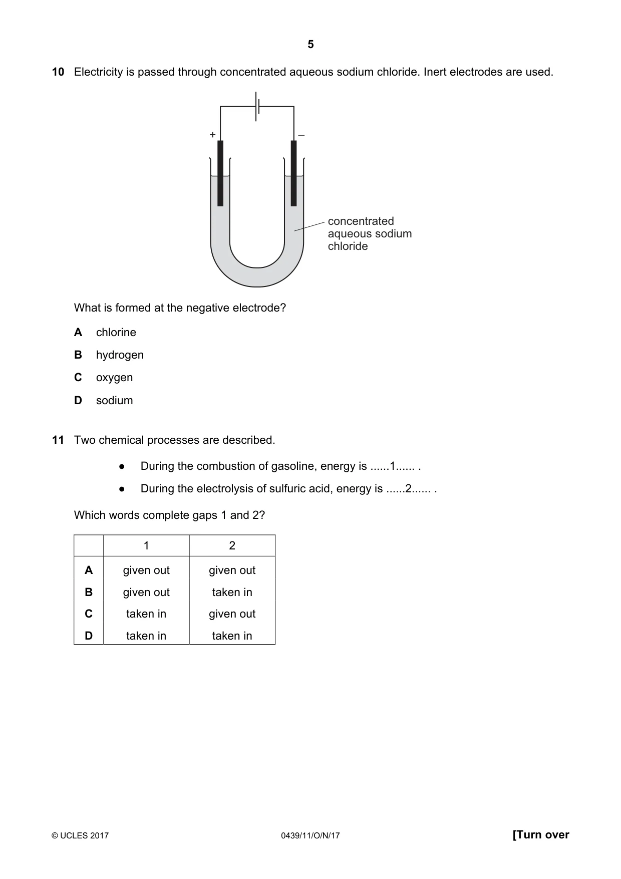 Cambridge IGCSE Chemistry (BES) 0439 2017 Oct/Nov Paper 1 · Variant 1 question paper, page 5 of 16