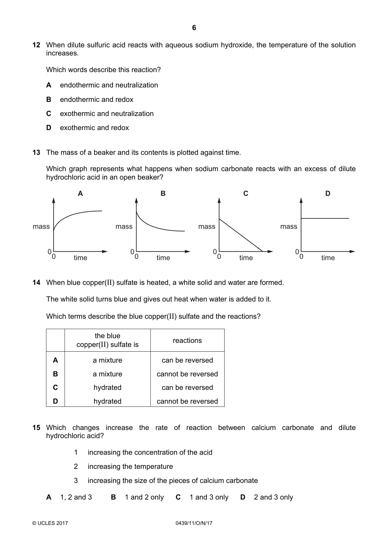 Cambridge IGCSE Chemistry (BES) 0439 2017 Oct/Nov Paper 1 · Variant 1 question paper, page 6 of 16