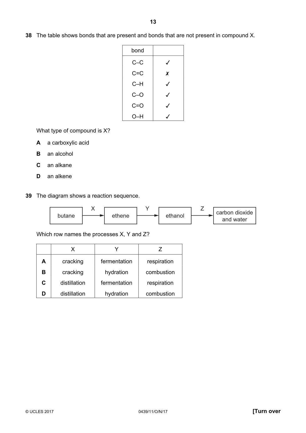 Cambridge IGCSE Chemistry (BES) 0439 2017 Oct/Nov Paper 1 · Variant 1 question paper, page 13 of 16