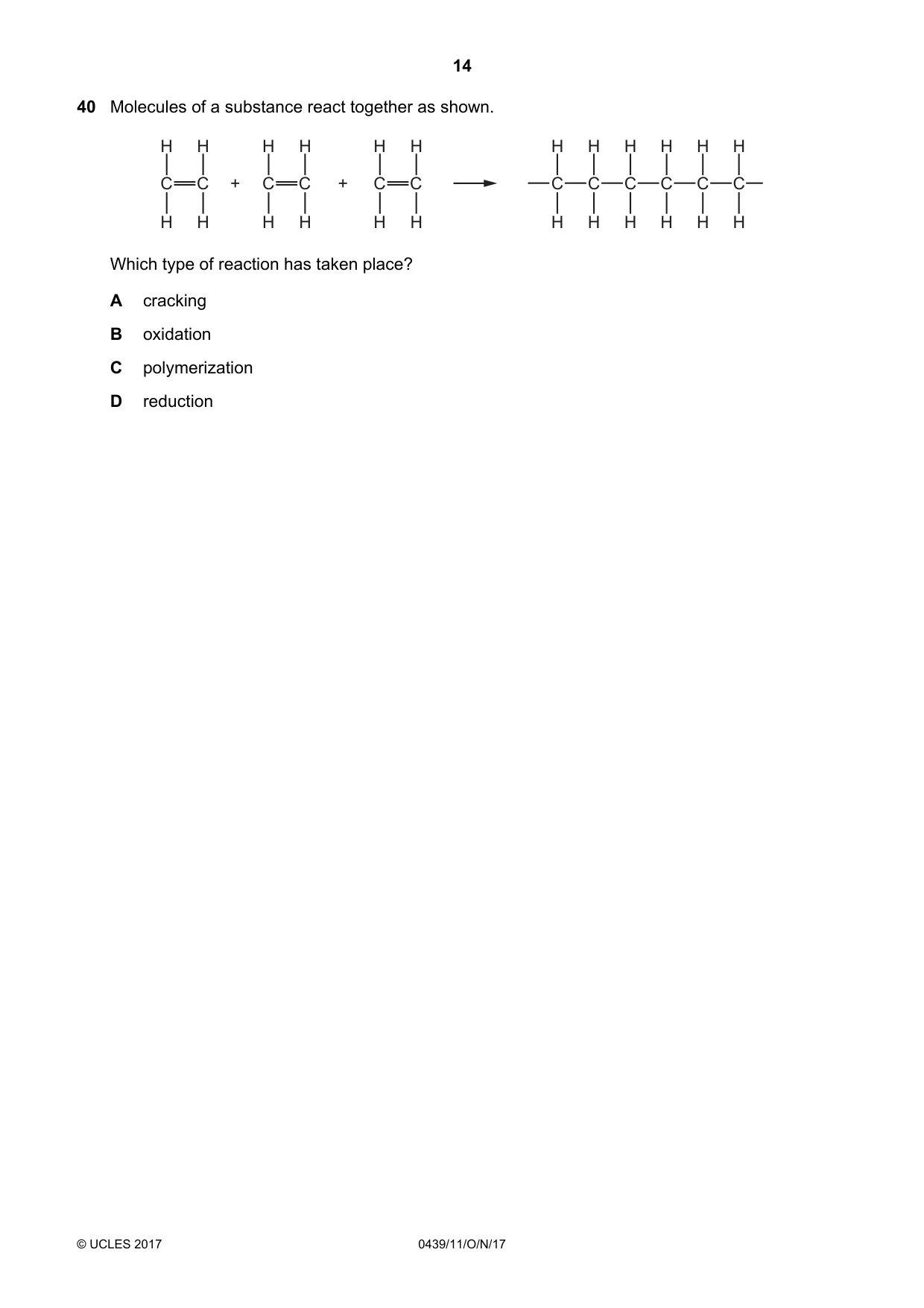 Cambridge IGCSE Chemistry (BES) 0439 2017 Oct/Nov Paper 1 · Variant 1 question paper, page 14 of 16