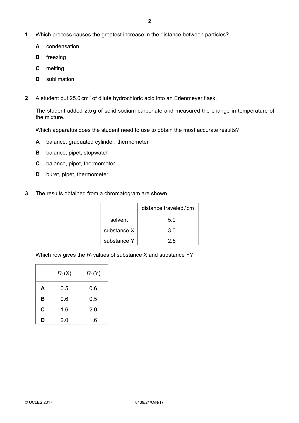 Cambridge IGCSE Chemistry (BES) 0439 2017 Oct/Nov Paper 2 · Variant 1 question paper, page 2 of 16
