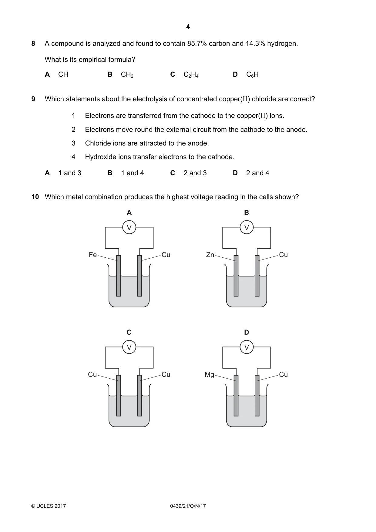 Cambridge IGCSE Chemistry (BES) 0439 2017 Oct/Nov Paper 2 · Variant 1 question paper, page 4 of 16