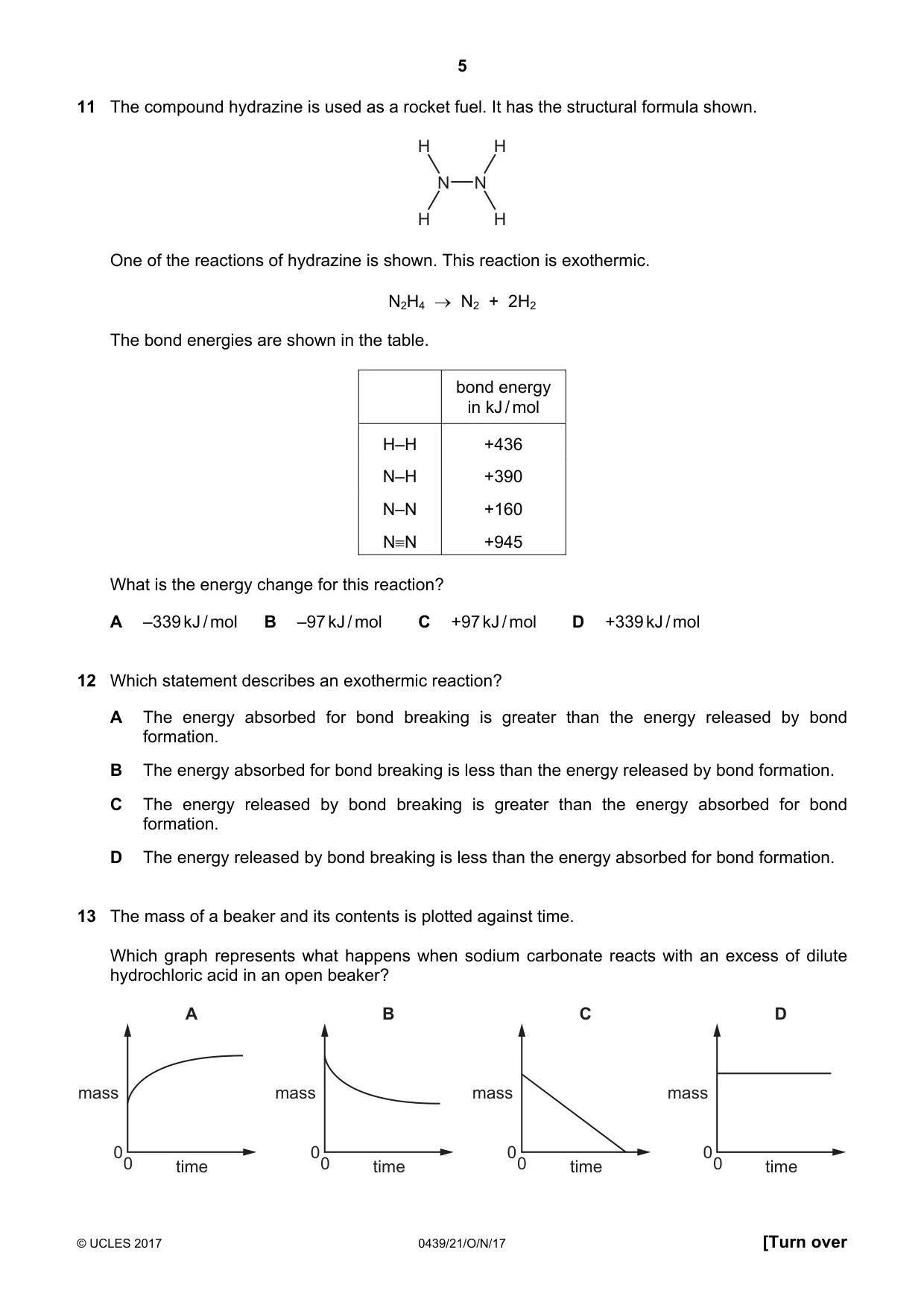 Cambridge IGCSE Chemistry (BES) 0439 2017 Oct/Nov Paper 2 · Variant 1 question paper, page 5 of 16