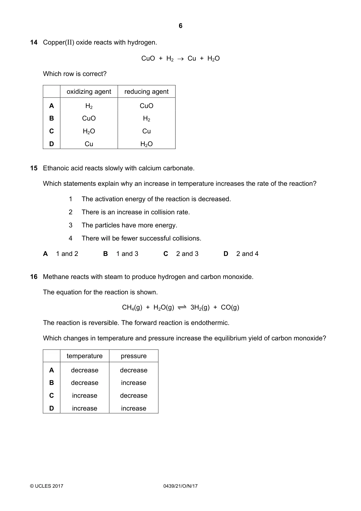 Cambridge IGCSE Chemistry (BES) 0439 2017 Oct/Nov Paper 2 · Variant 1 question paper, page 6 of 16