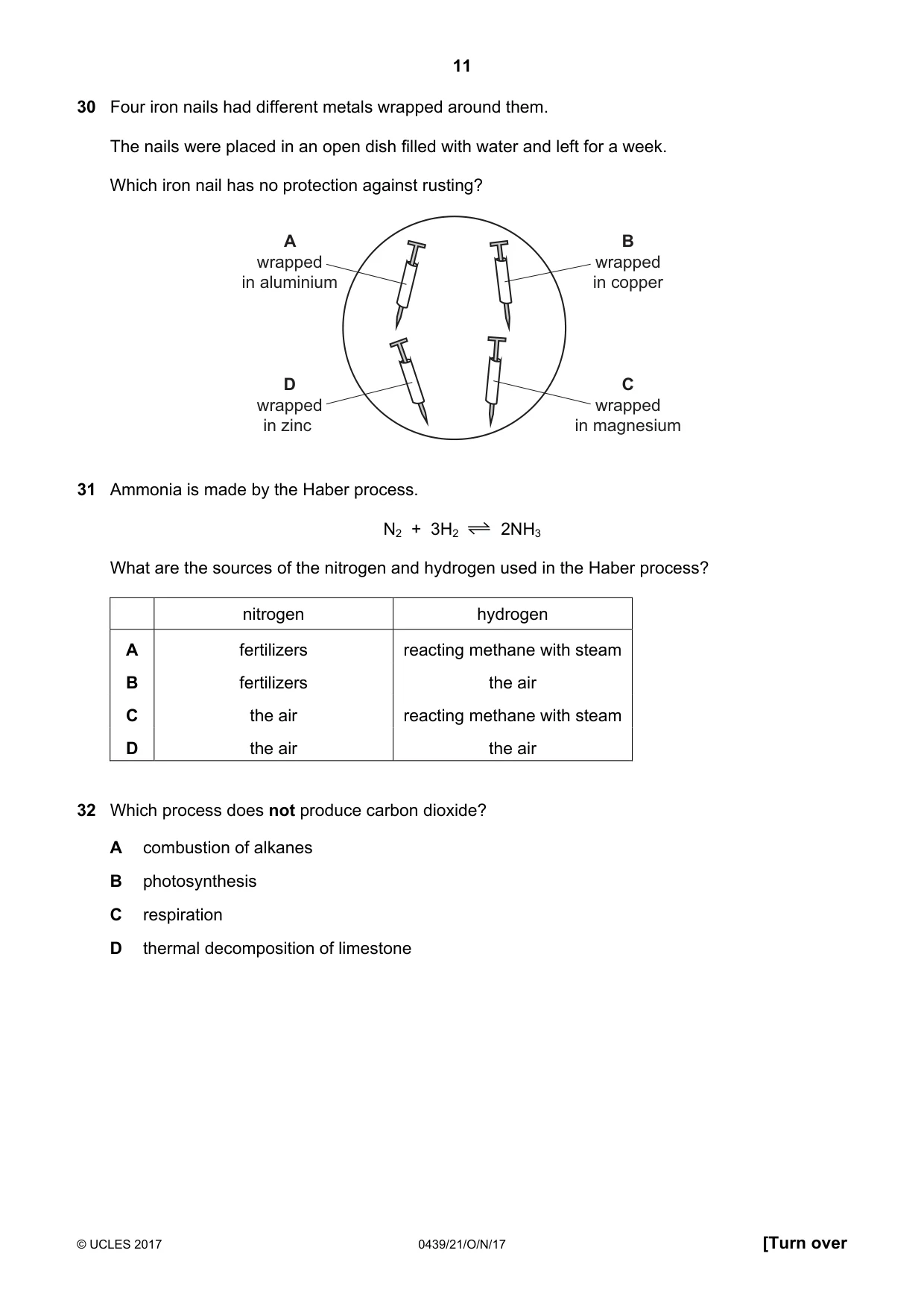 Cambridge IGCSE Chemistry (BES) 0439 2017 Oct/Nov Paper 2 · Variant 1 question paper, page 11 of 16
