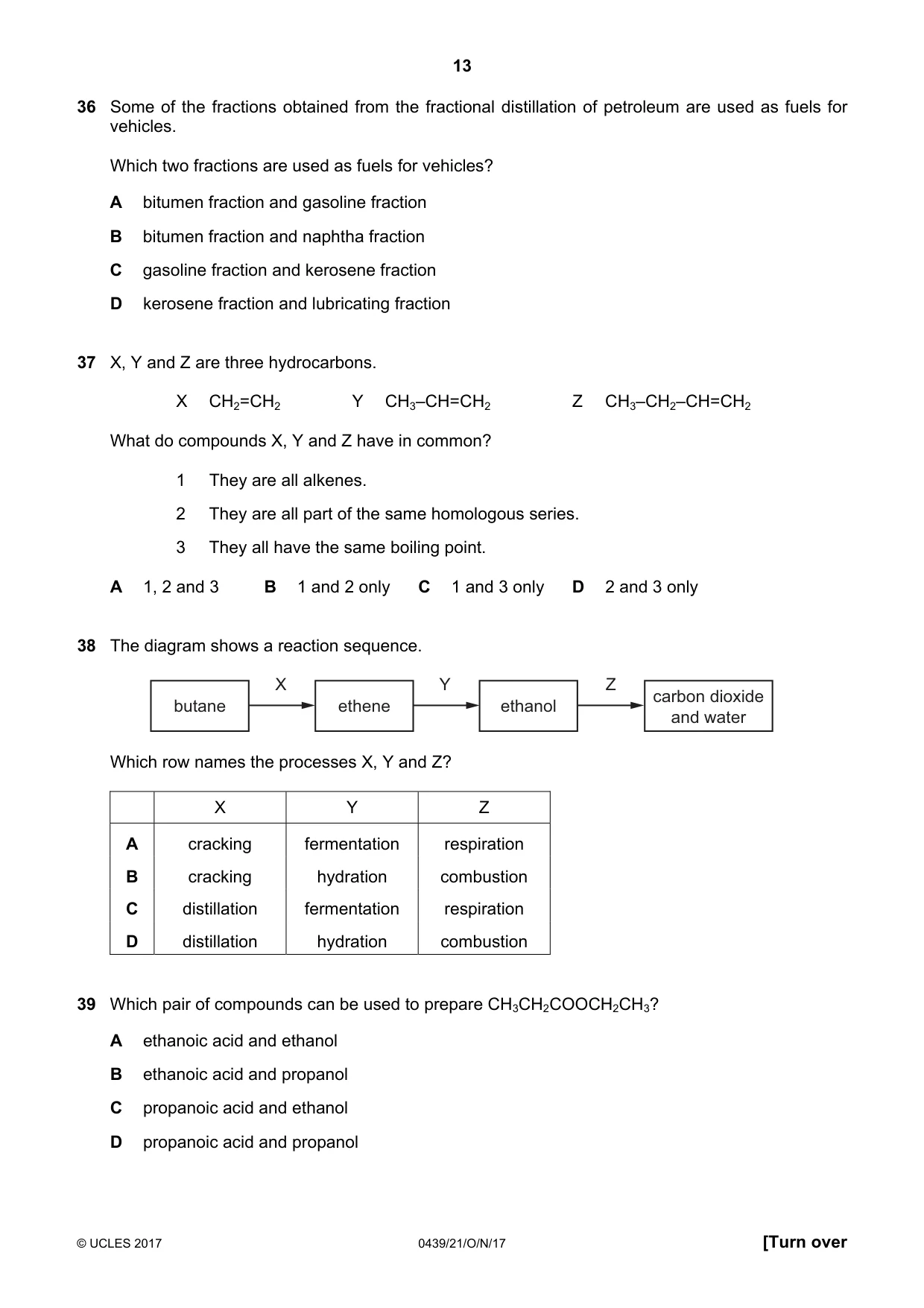 Cambridge IGCSE Chemistry (BES) 0439 2017 Oct/Nov Paper 2 · Variant 1 question paper, page 13 of 16