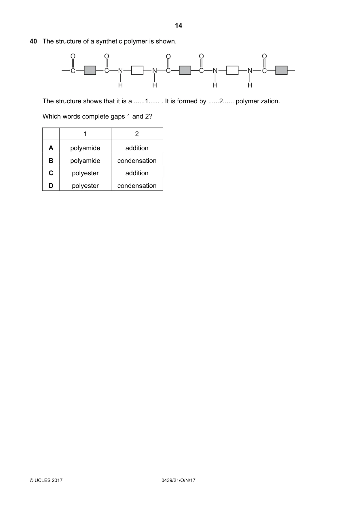 Cambridge IGCSE Chemistry (BES) 0439 2017 Oct/Nov Paper 2 · Variant 1 question paper, page 14 of 16
