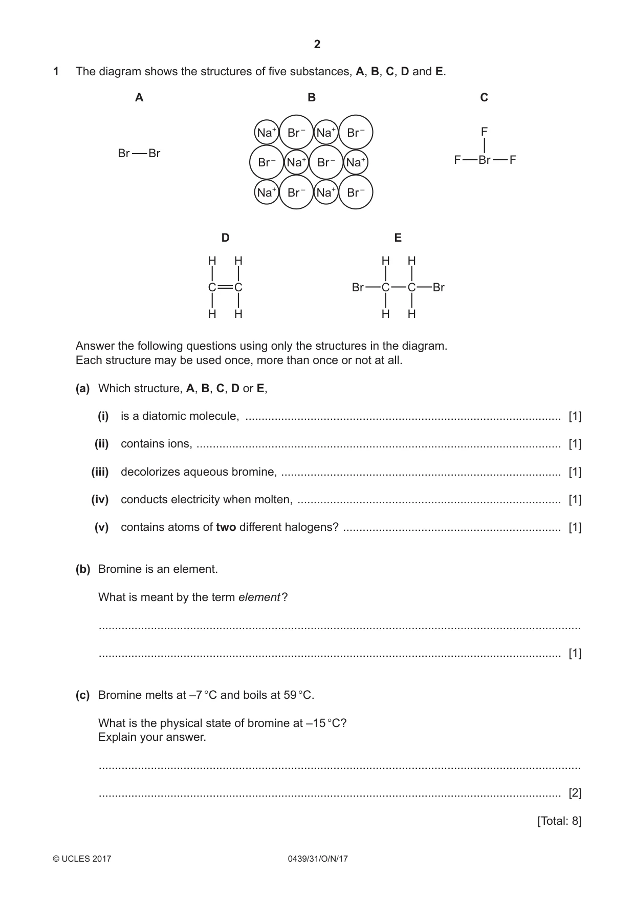 Cambridge IGCSE Chemistry (BES) 0439 2017 Oct/Nov Paper 3 · Variant 1 question paper, page 2 of 16