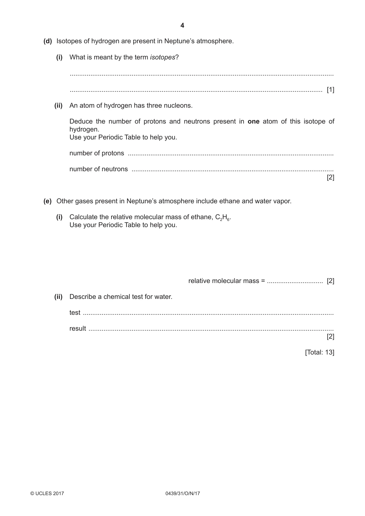 Cambridge IGCSE Chemistry (BES) 0439 2017 Oct/Nov Paper 3 · Variant 1 question paper, page 4 of 16