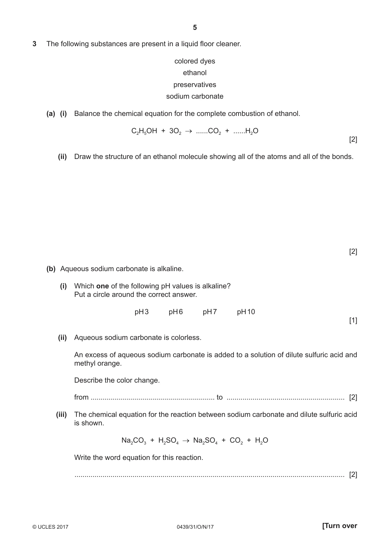 Cambridge IGCSE Chemistry (BES) 0439 2017 Oct/Nov Paper 3 · Variant 1 question paper, page 5 of 16