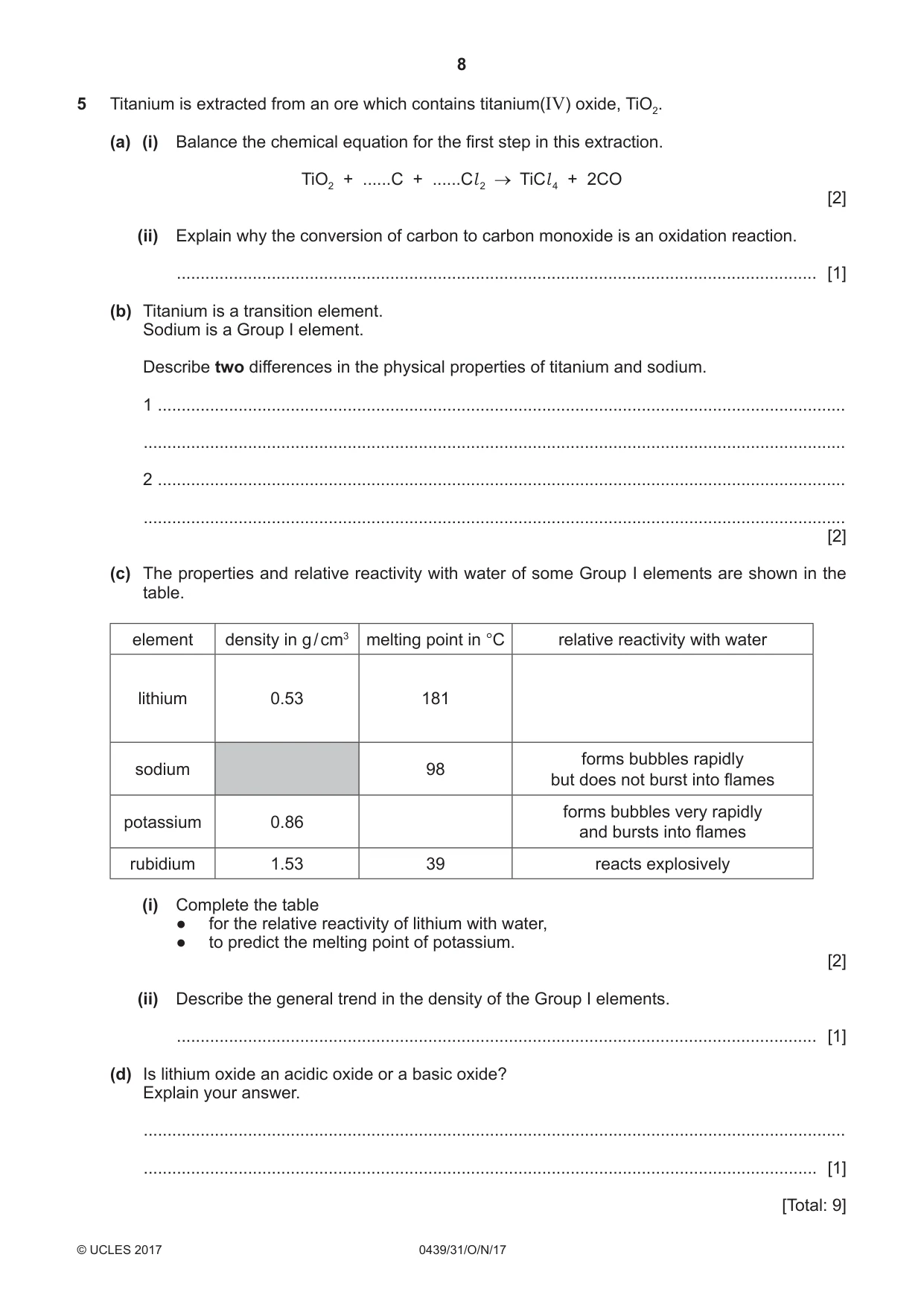 Cambridge IGCSE Chemistry (BES) 0439 2017 Oct/Nov Paper 3 · Variant 1 question paper, page 8 of 16