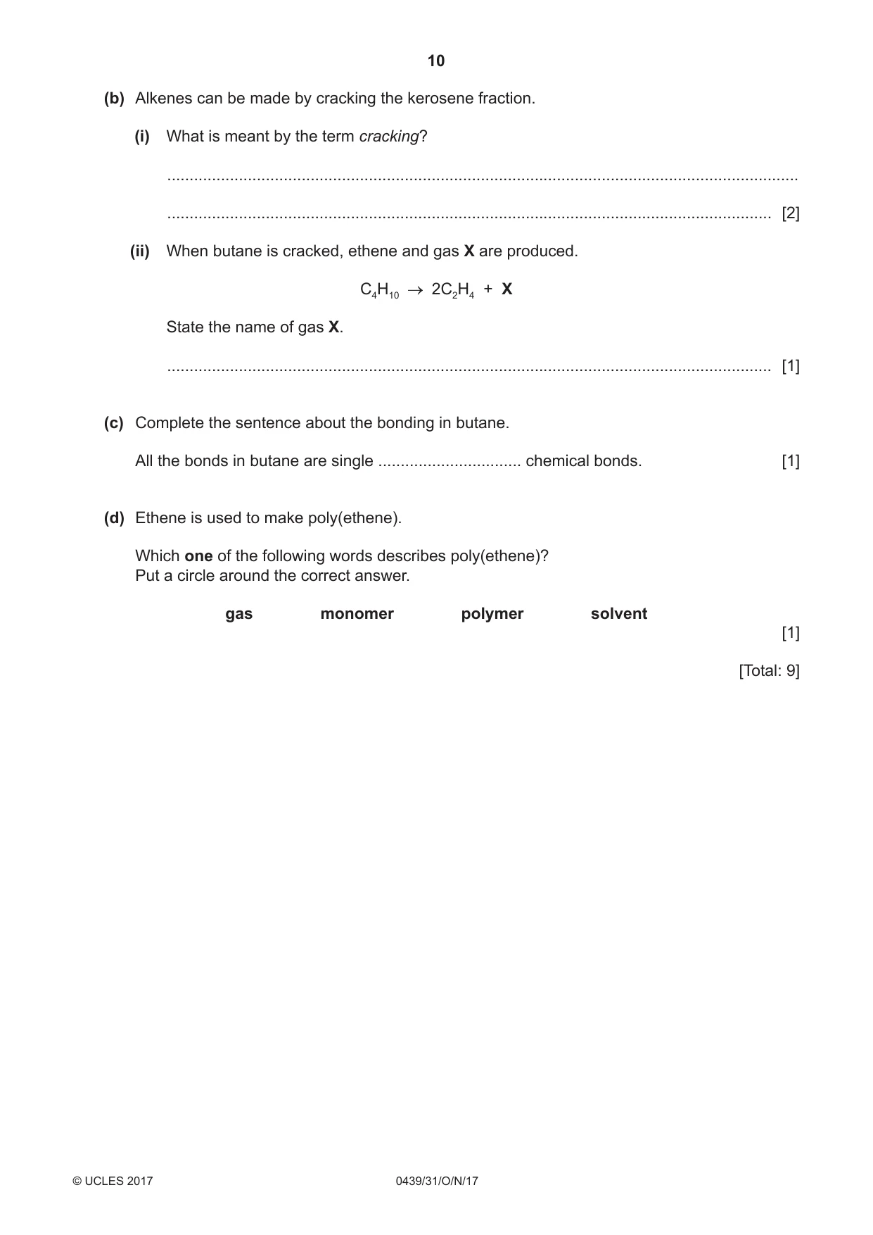 Cambridge IGCSE Chemistry (BES) 0439 2017 Oct/Nov Paper 3 · Variant 1 question paper, page 10 of 16