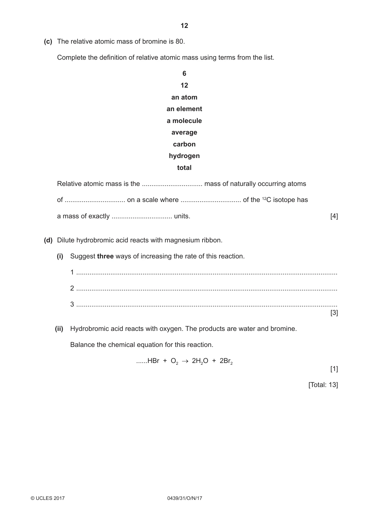 Cambridge IGCSE Chemistry (BES) 0439 2017 Oct/Nov Paper 3 · Variant 1 question paper, page 12 of 16