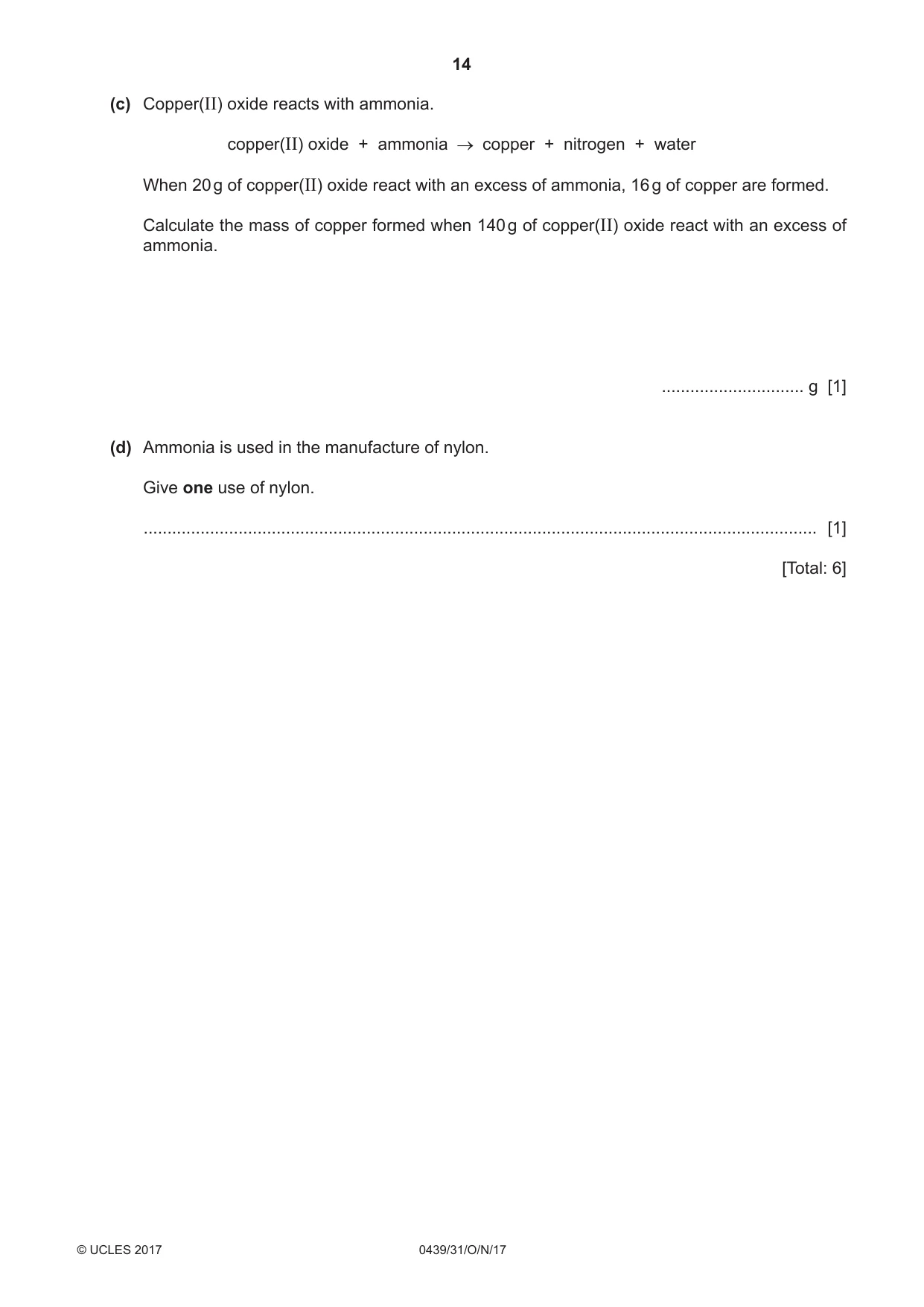 Cambridge IGCSE Chemistry (BES) 0439 2017 Oct/Nov Paper 3 · Variant 1 question paper, page 14 of 16