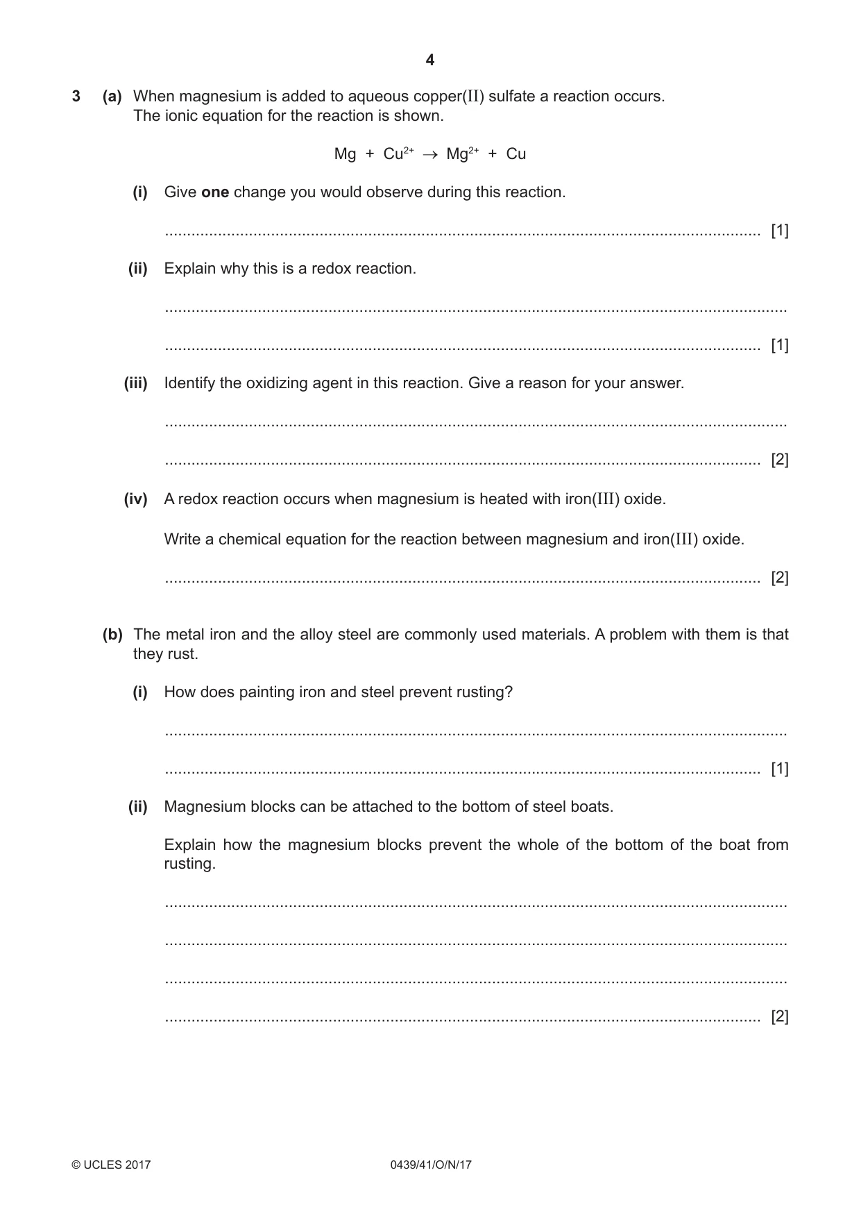 Cambridge IGCSE Chemistry (BES) 0439 2017 Oct/Nov Paper 4 · Variant 1 question paper, page 4 of 16