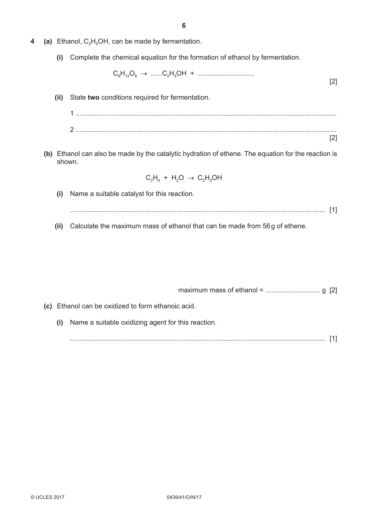 Cambridge IGCSE Chemistry (BES) 0439 2017 Oct/Nov Paper 4 · Variant 1 question paper, page 6 of 16