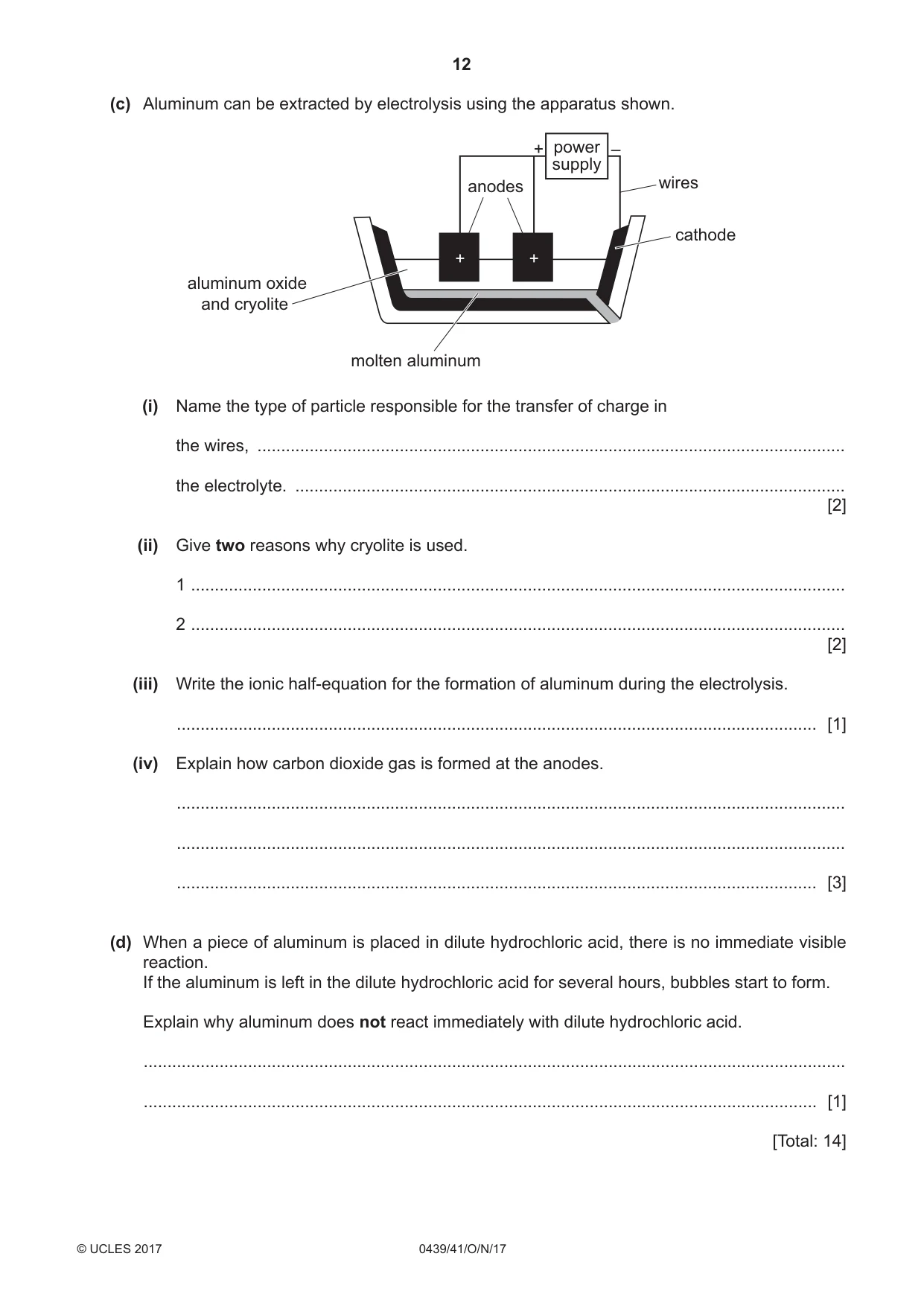Cambridge IGCSE Chemistry (BES) 0439 2017 Oct/Nov Paper 4 · Variant 1 question paper, page 12 of 16