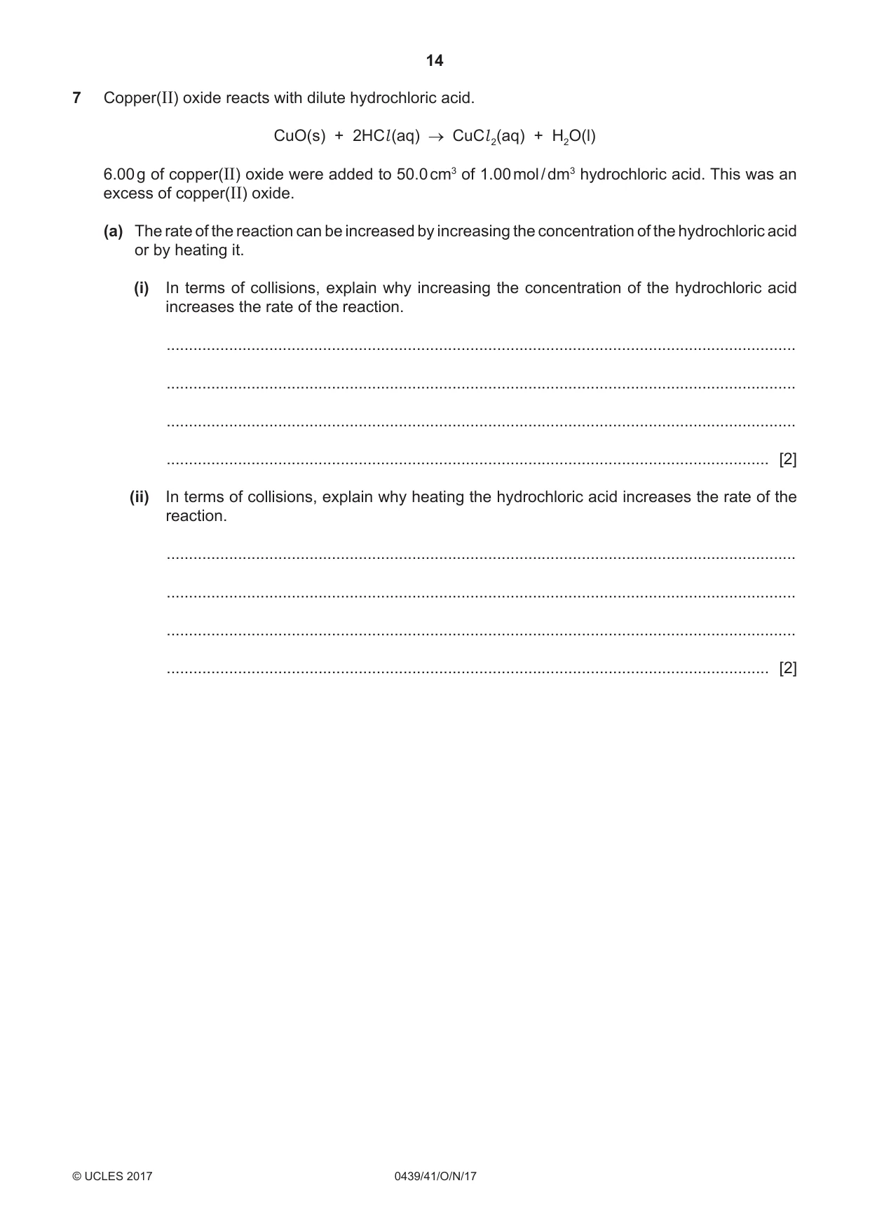 Cambridge IGCSE Chemistry (BES) 0439 2017 Oct/Nov Paper 4 · Variant 1 question paper, page 14 of 16