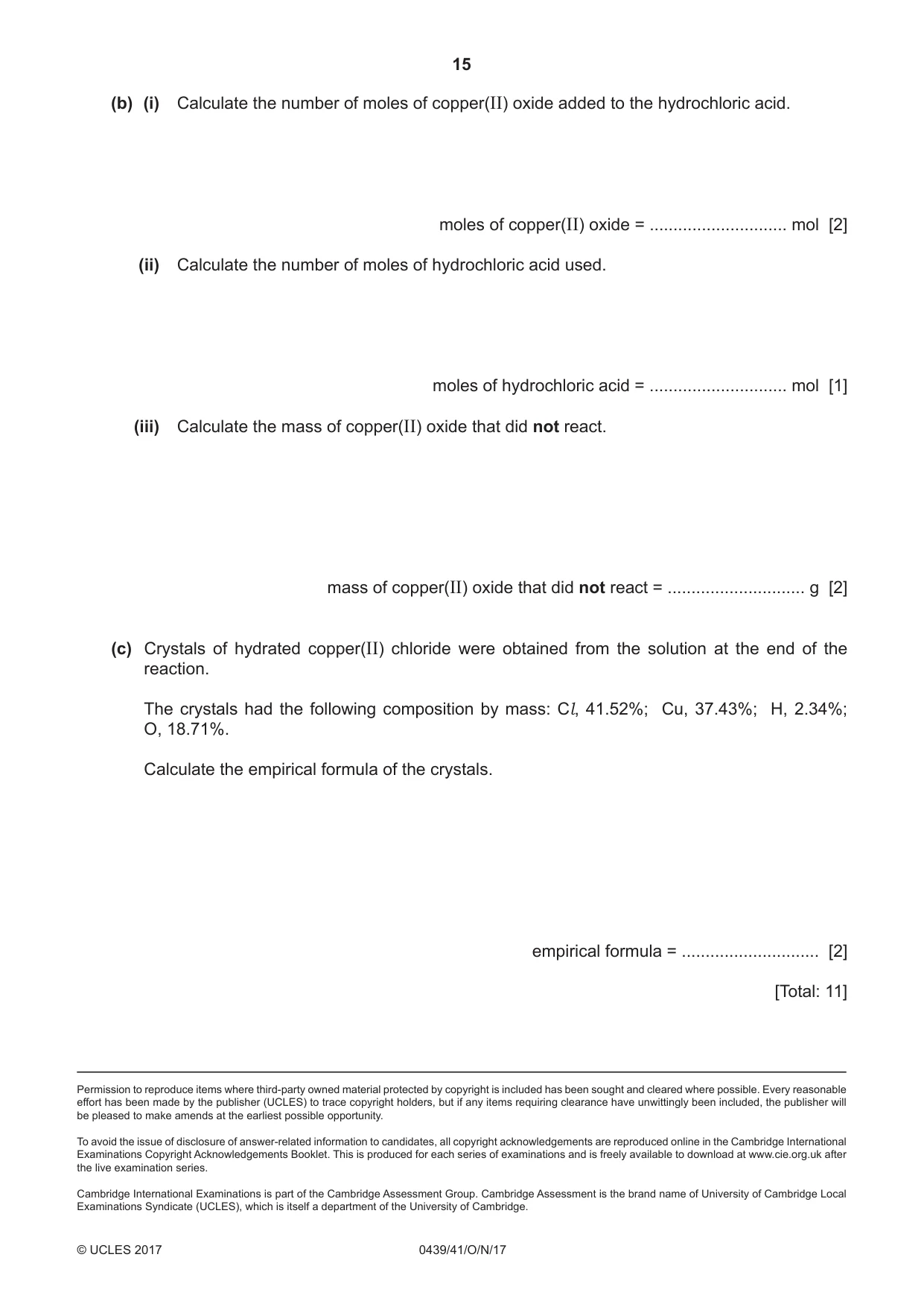 Cambridge IGCSE Chemistry (BES) 0439 2017 Oct/Nov Paper 4 · Variant 1 question paper, page 15 of 16