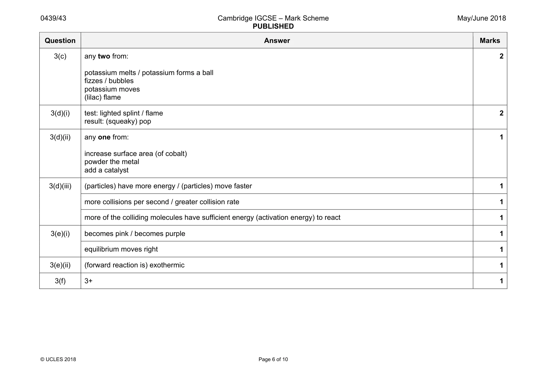 Mark scheme, page 6 of 10