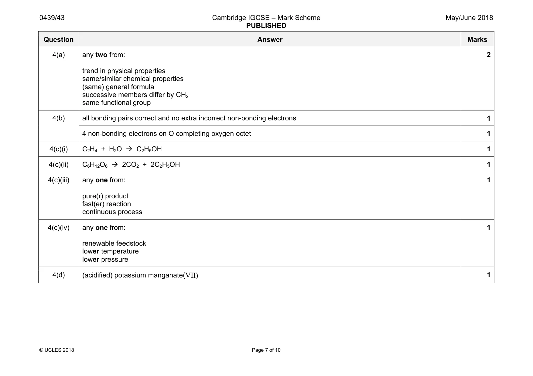 Mark scheme, page 7 of 10