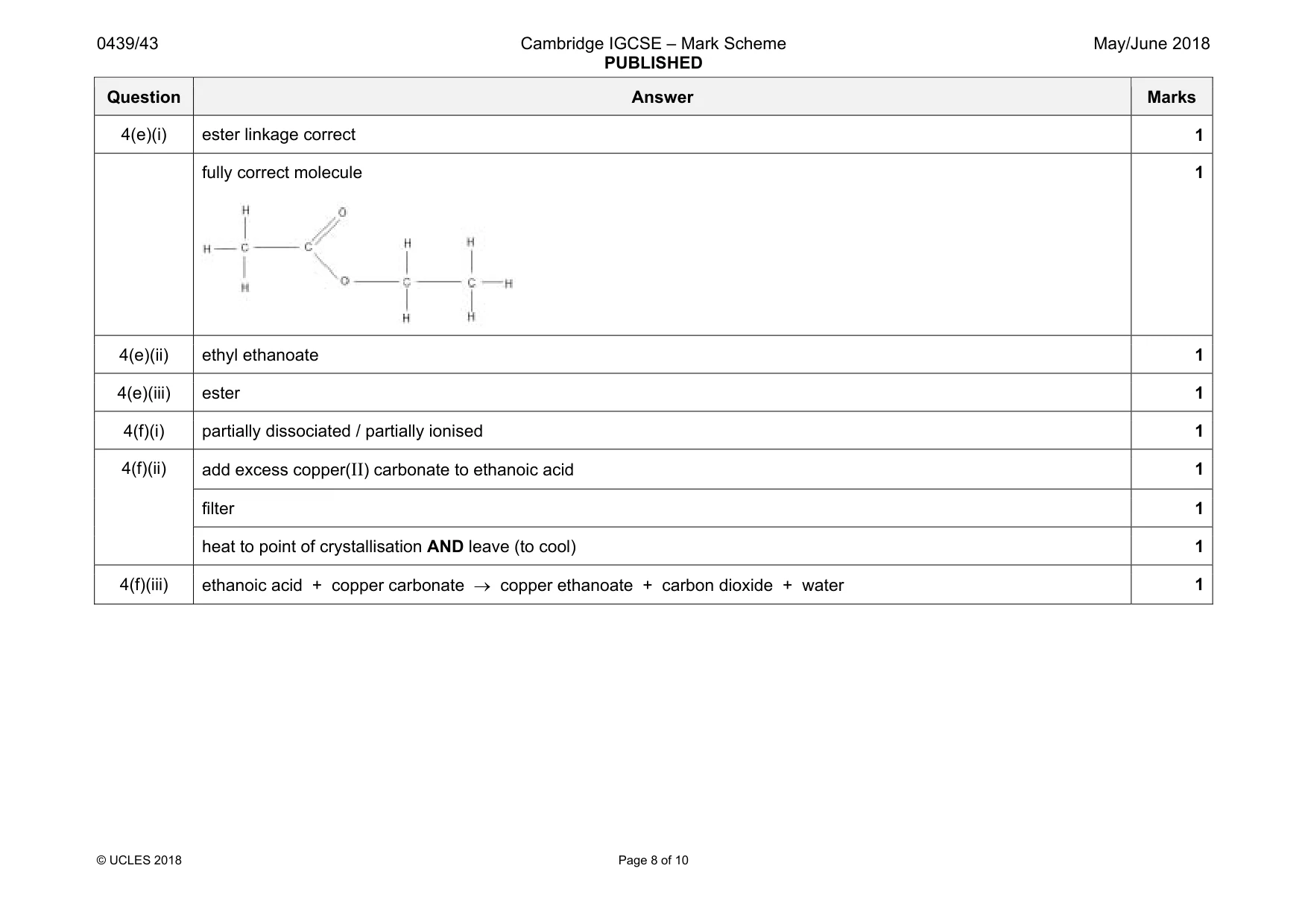 Mark scheme, page 8 of 10
