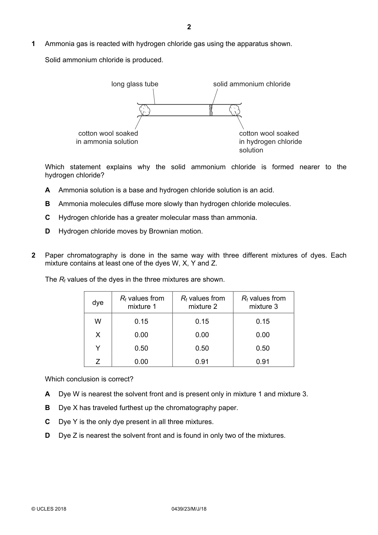 Cambridge IGCSE Chemistry (BES) 0439 2018 May/June Paper 2 · Variant 3 question paper, page 2 of 16