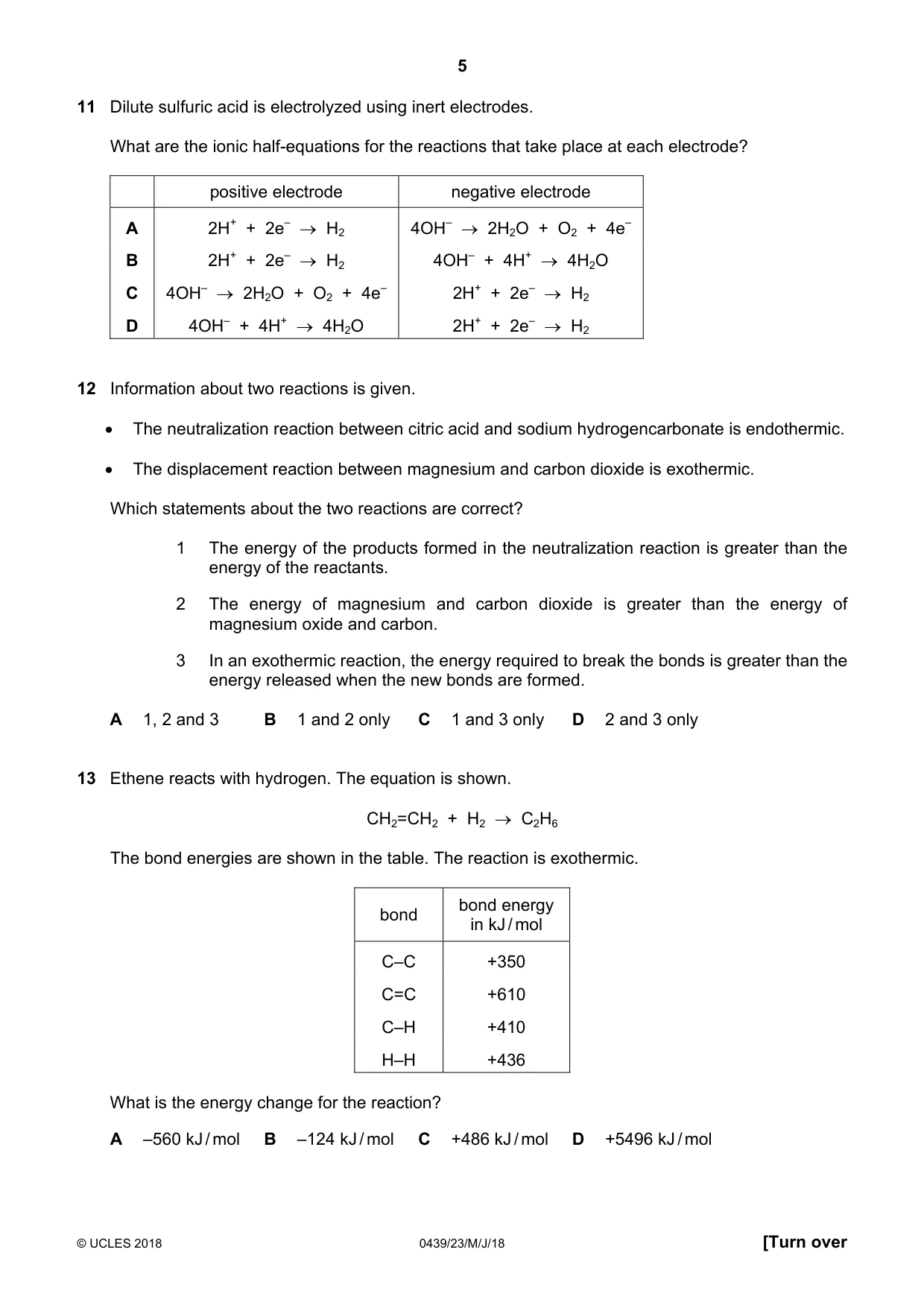 Cambridge IGCSE Chemistry (BES) 0439 2018 May/June Paper 2 · Variant 3 question paper, page 5 of 16