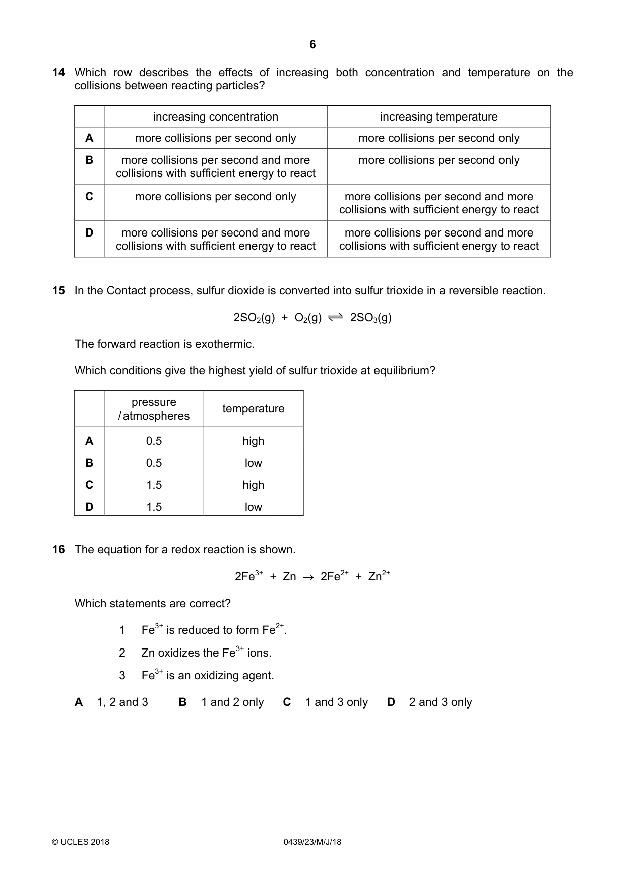 Cambridge IGCSE Chemistry (BES) 0439 2018 May/June Paper 2 · Variant 3 question paper, page 6 of 16