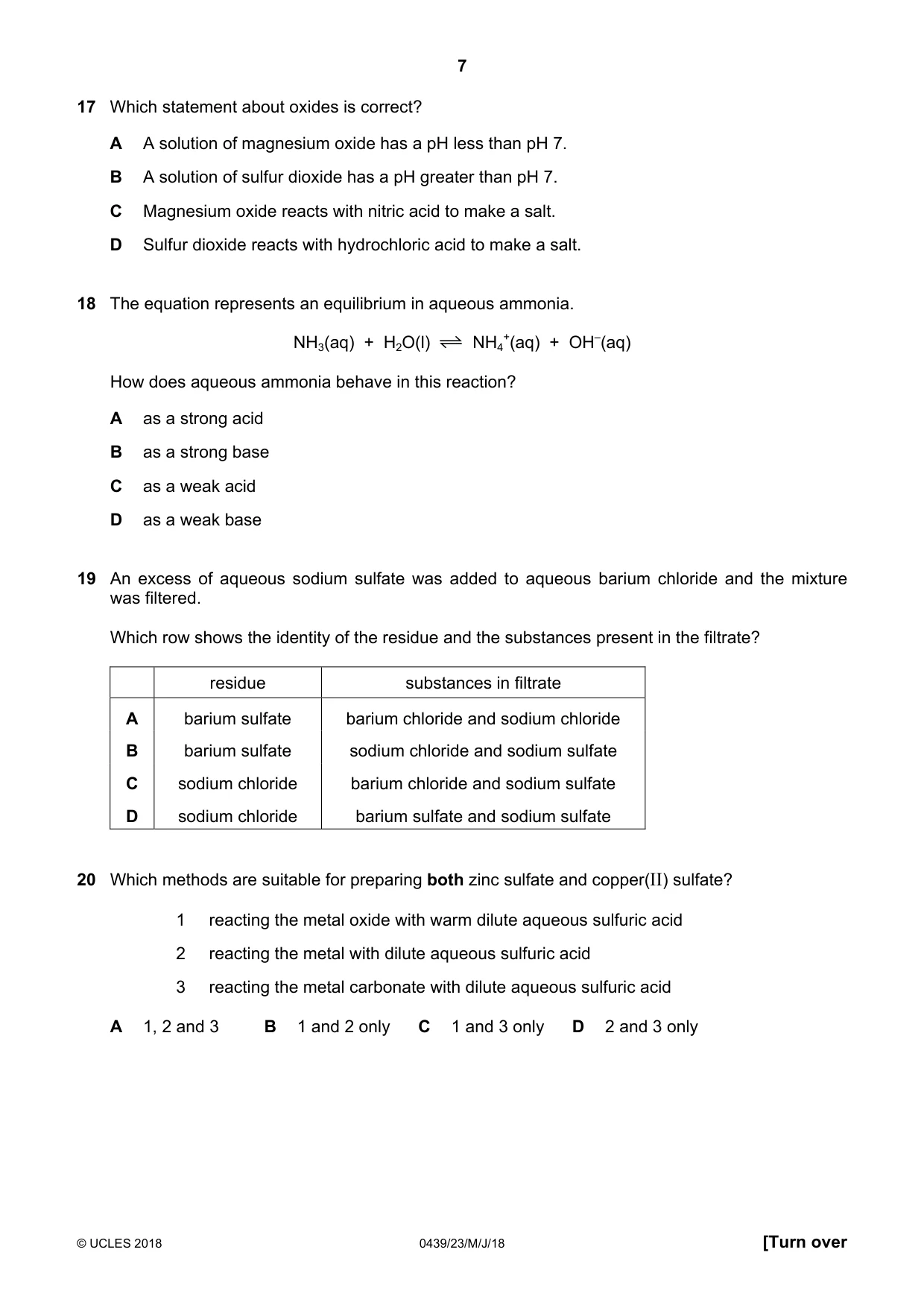 Cambridge IGCSE Chemistry (BES) 0439 2018 May/June Paper 2 · Variant 3 question paper, page 7 of 16