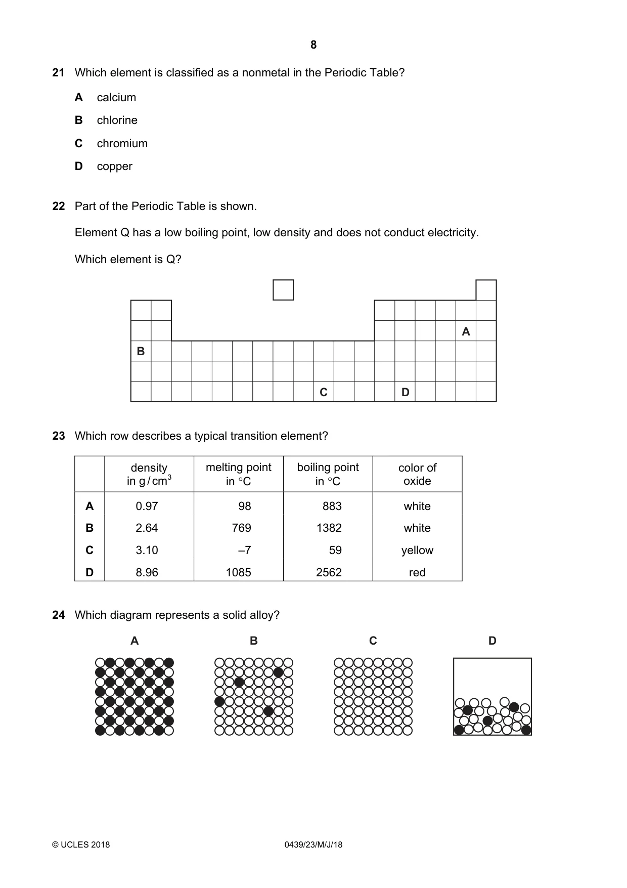 Cambridge IGCSE Chemistry (BES) 0439 2018 May/June Paper 2 · Variant 3 question paper, page 8 of 16