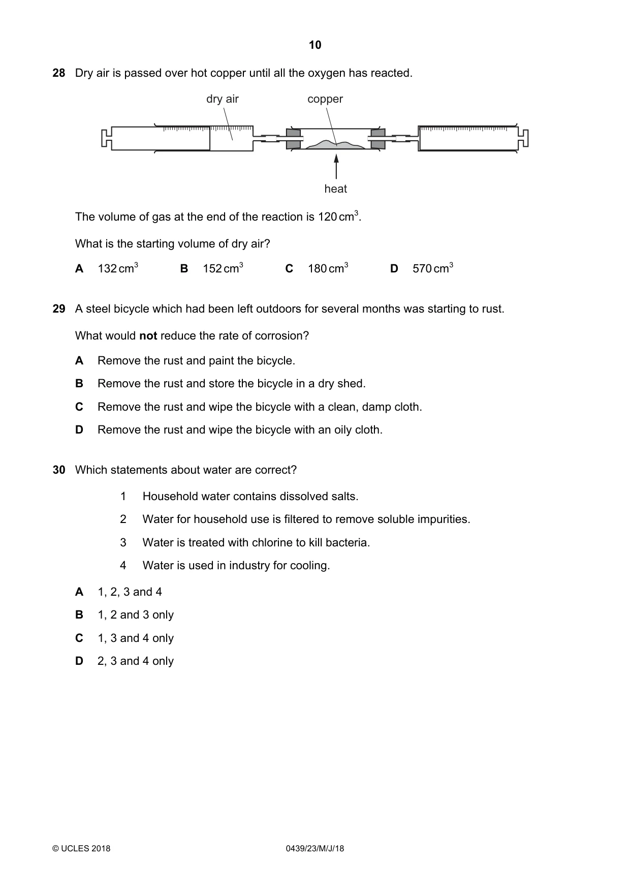 Cambridge IGCSE Chemistry (BES) 0439 2018 May/June Paper 2 · Variant 3 question paper, page 10 of 16