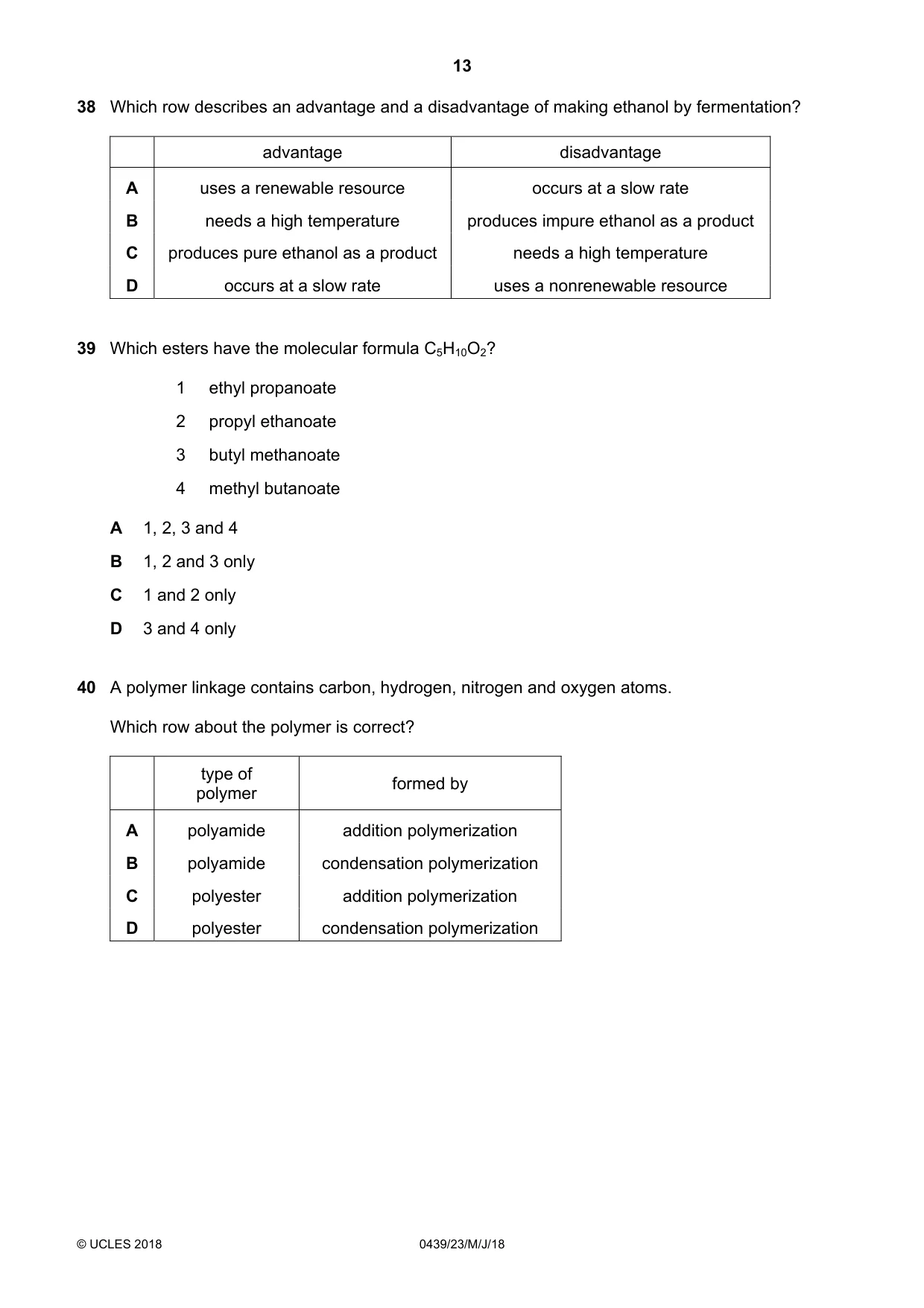 Cambridge IGCSE Chemistry (BES) 0439 2018 May/June Paper 2 · Variant 3 question paper, page 13 of 16