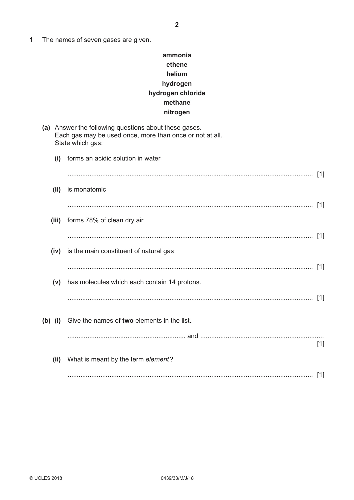 Cambridge IGCSE Chemistry (BES) 0439 2018 May/June Paper 3 · Variant 3 question paper, page 2 of 20