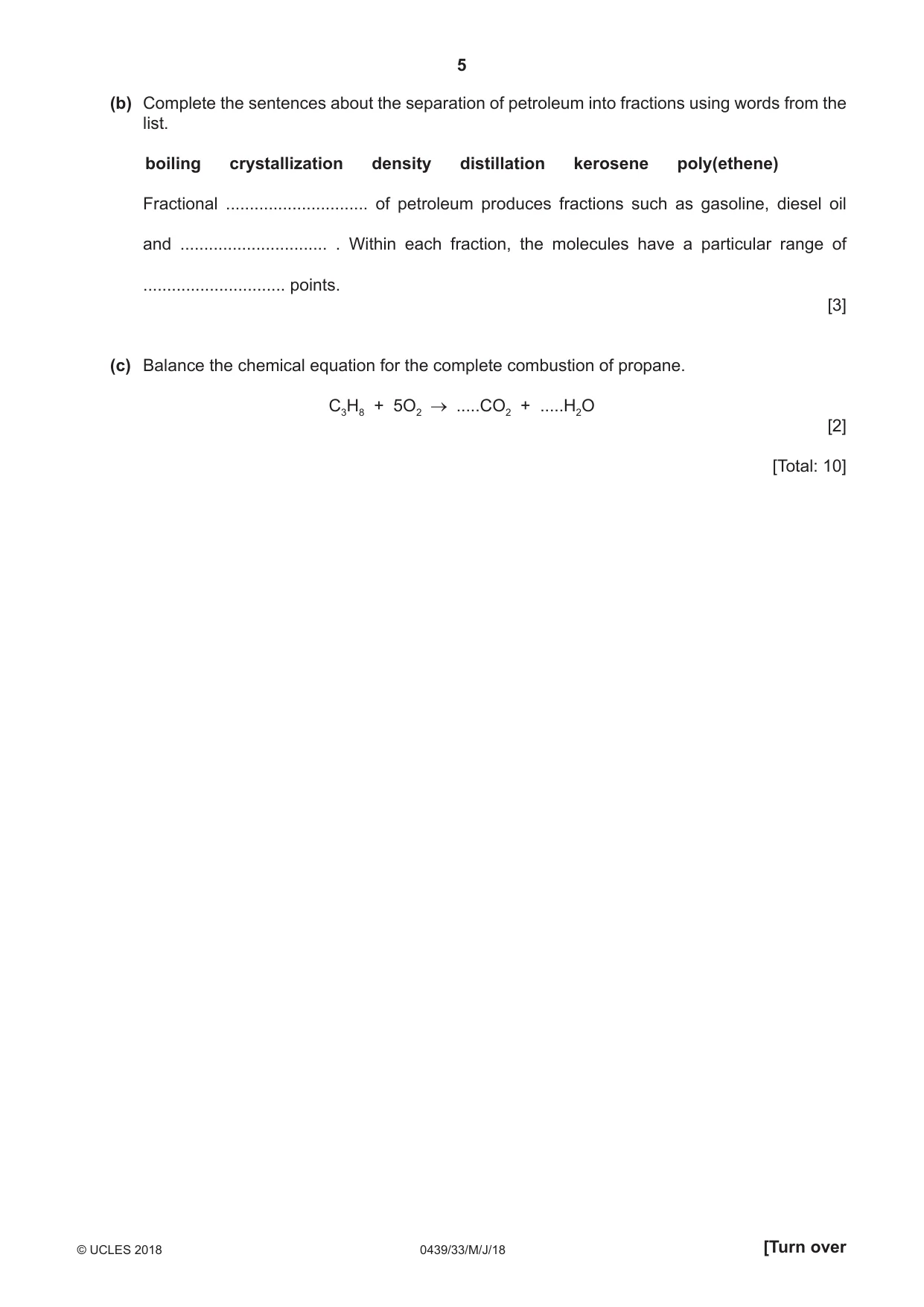 Cambridge IGCSE Chemistry (BES) 0439 2018 May/June Paper 3 · Variant 3 question paper, page 5 of 20