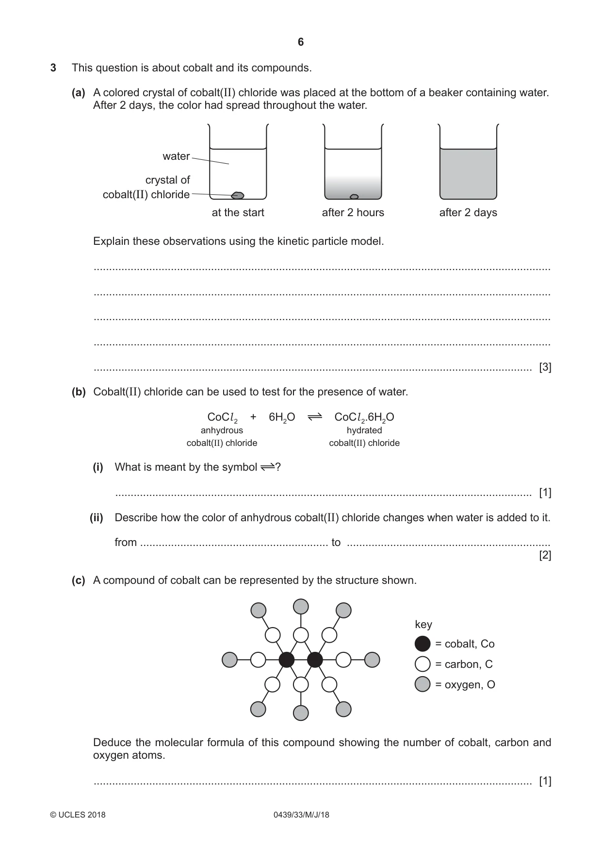 Cambridge IGCSE Chemistry (BES) 0439 2018 May/June Paper 3 · Variant 3 question paper, page 6 of 20