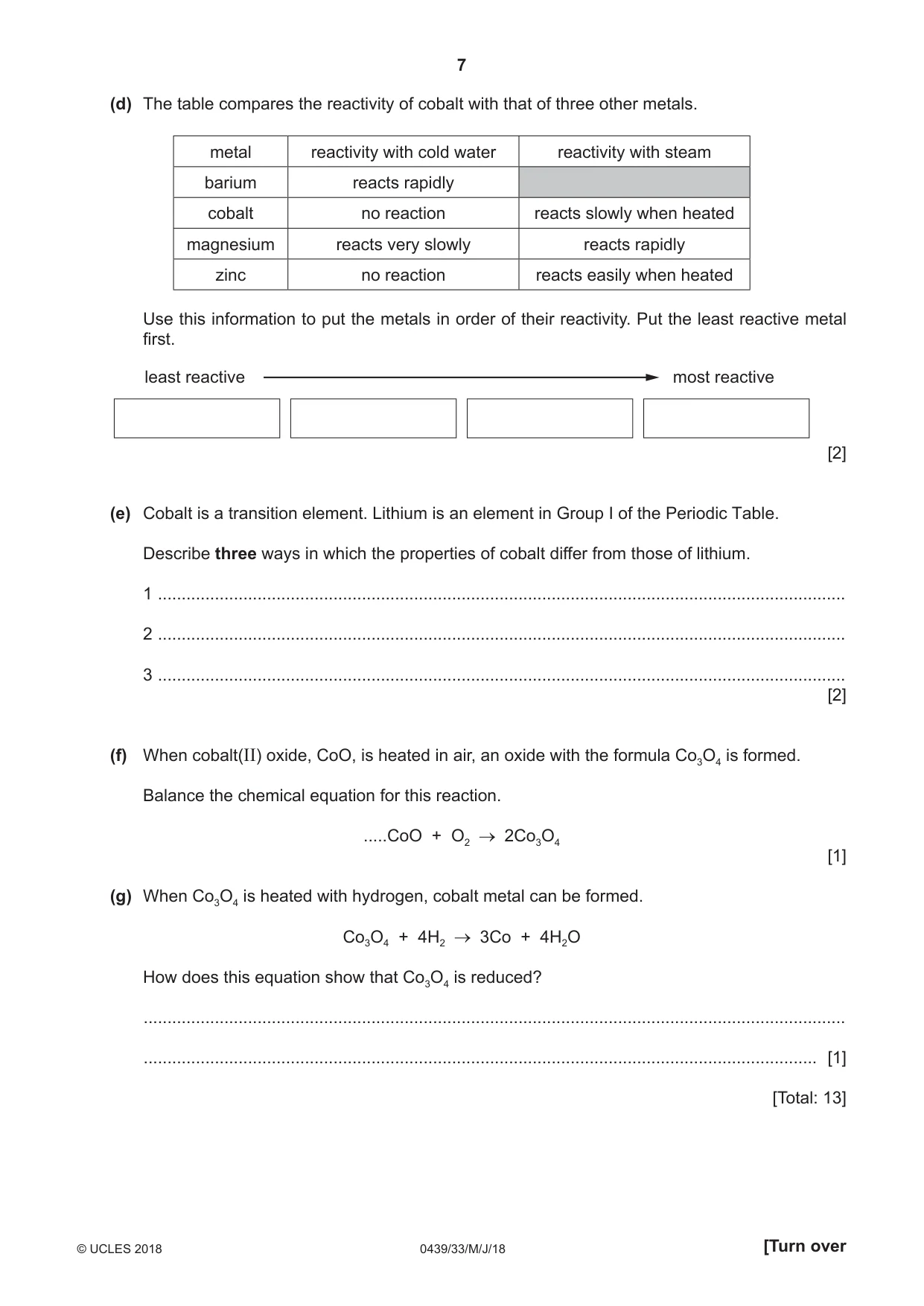 Cambridge IGCSE Chemistry (BES) 0439 2018 May/June Paper 3 · Variant 3 question paper, page 7 of 20
